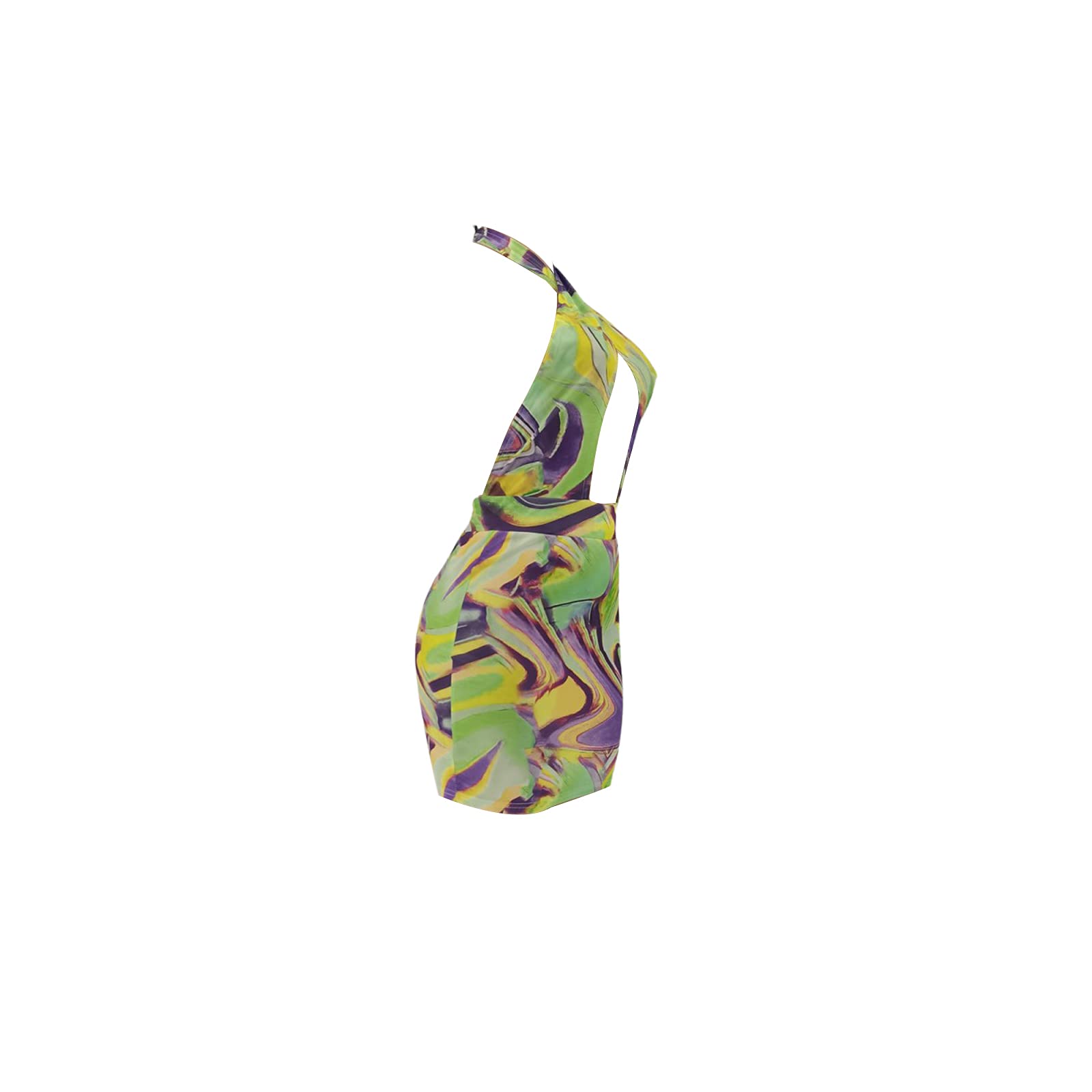 Sexy Women's Halter Dresses - Tie Dye Print Bandage Bodycon Mini Dress with Backless Design for Club Party Night Out (Green, X-Large) | Perfect for Date Nights, Cocktail Parties & Summer Vacations