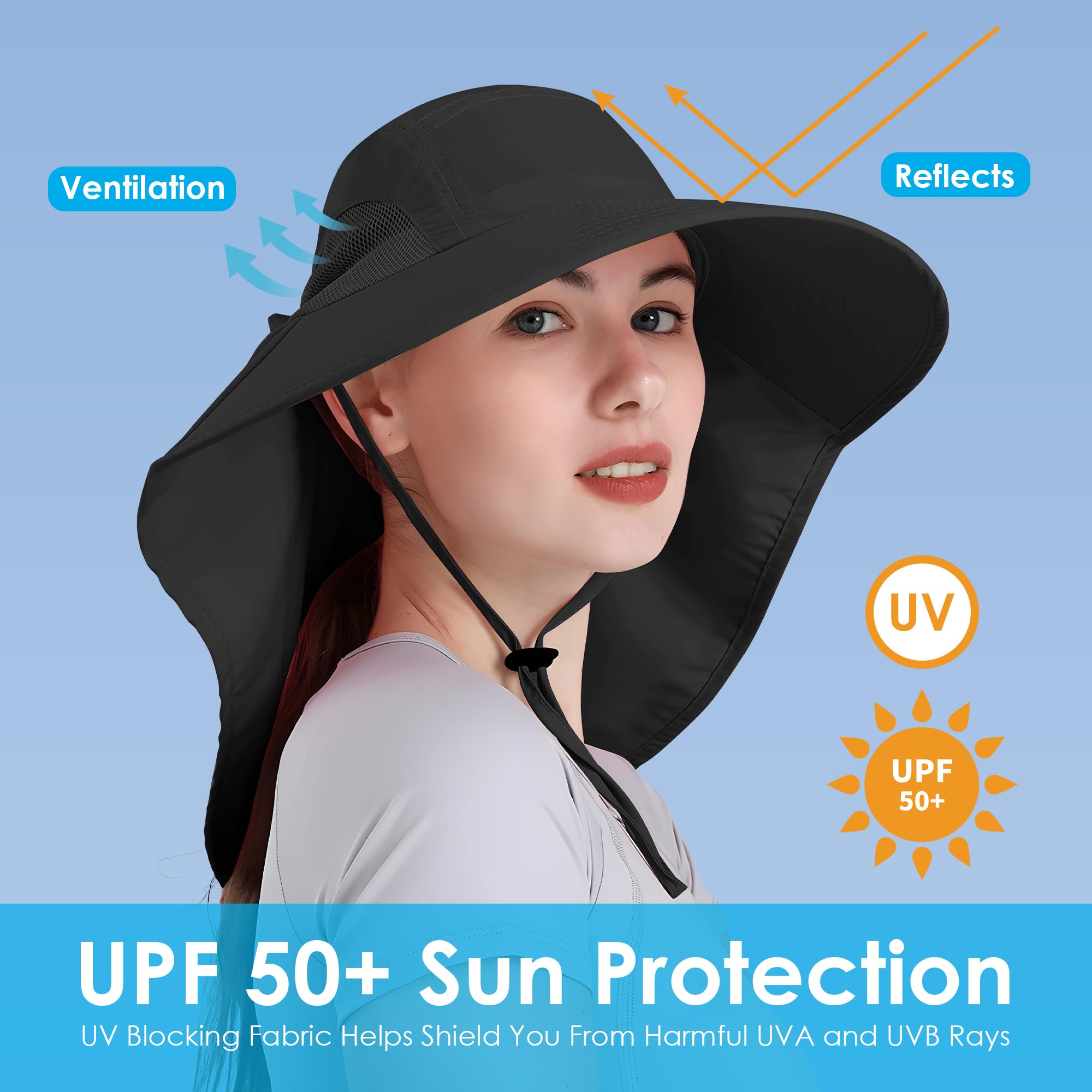 Women's Sun Hat UV Protection - Foldable Waterproof Wide Brim Bucket Hat with Neck Flap for Summer, Beach, Fishing, Hiking - Perfect for Outdoor Activities, Travel & Gardening