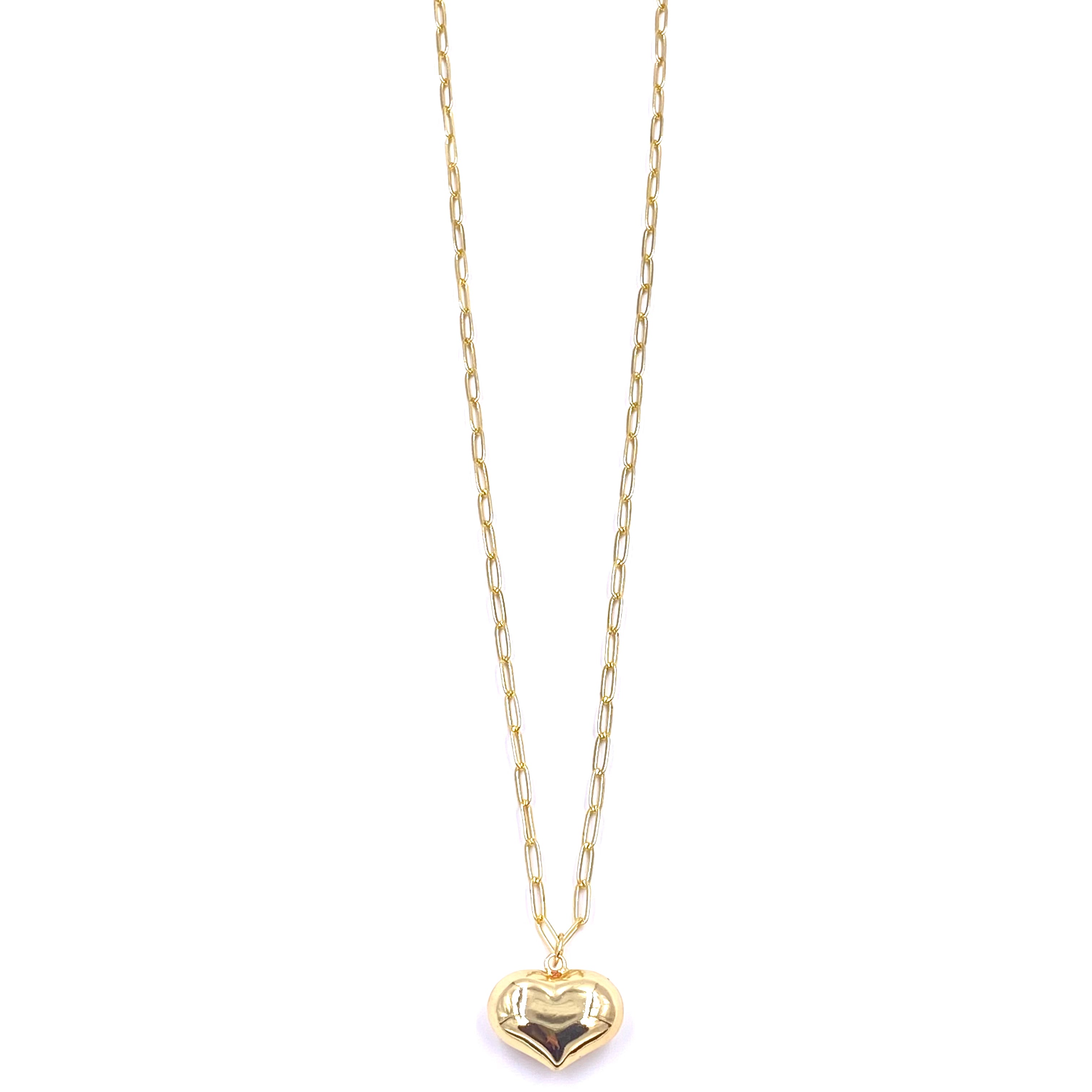 Ashley Gold Stainless Steel Gold Plated Floating Puff Heart Pendant Necklace for Women - Elegant Valentine's Day Gift, Anniversary Jewelry & Everyday Fashion Accessory