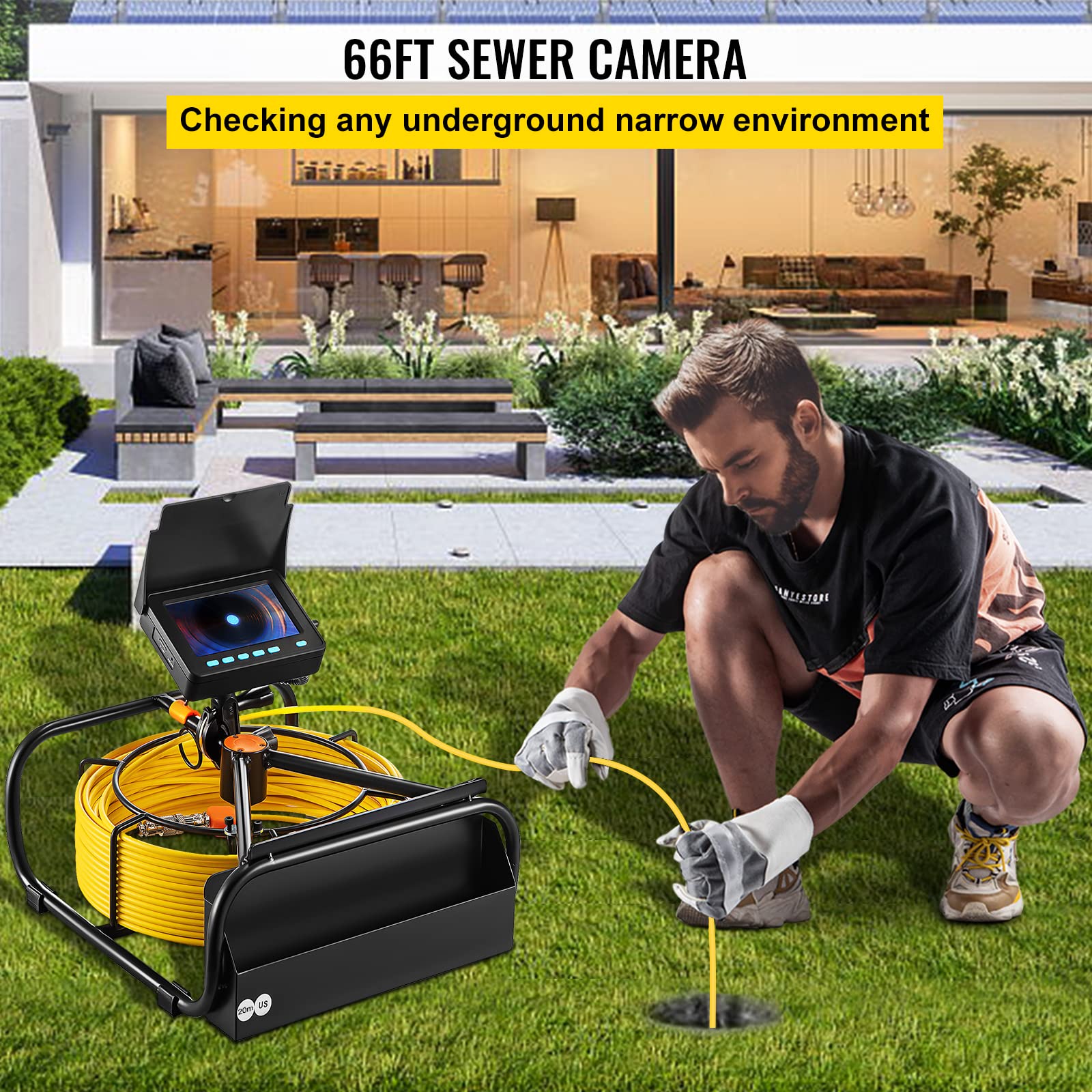 VEVOR 65.6ft Sewer Inspection Camera with DVR & LED Lights, 4.3