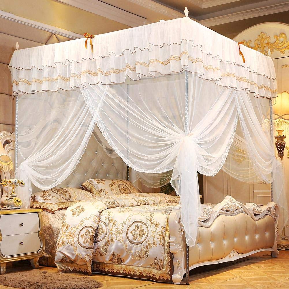 Luxury Princess 4-Poster Bed Canopy with Netting - 150x200x200cm Elegant Bed Curtain for Girls' Room Decor | Perfect for Kids Bedroom, Nursery, and Fantasy Themed Sleepovers