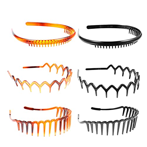 FRCOLOR 6-Pack Sports Headbands for Women & Men - Elastic Wavy Toothed Hairbands with Comb, Non-Slip Hair Hoops for Workouts, Yoga, Running & Face Washing | Sweat Absorbent & Comfortable Headwear for Active Lifestyles