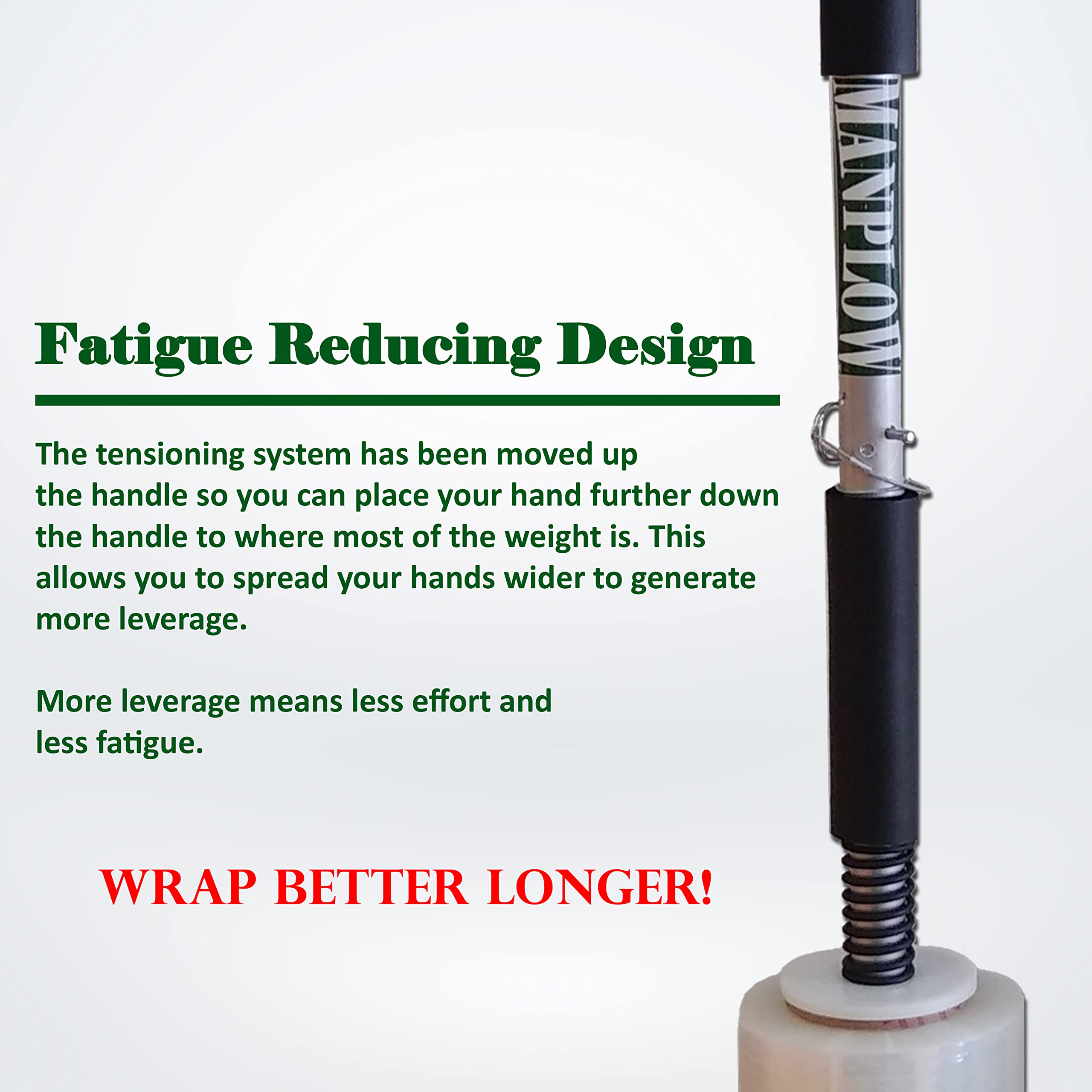 MANPLOW Long Handle Stretch Wrap Dispenser SWD3400 - Heavy Duty Pallet Wrapping Tool for Warehouse, Shipping & Moving - Ergonomic Design Saves Time & Effort