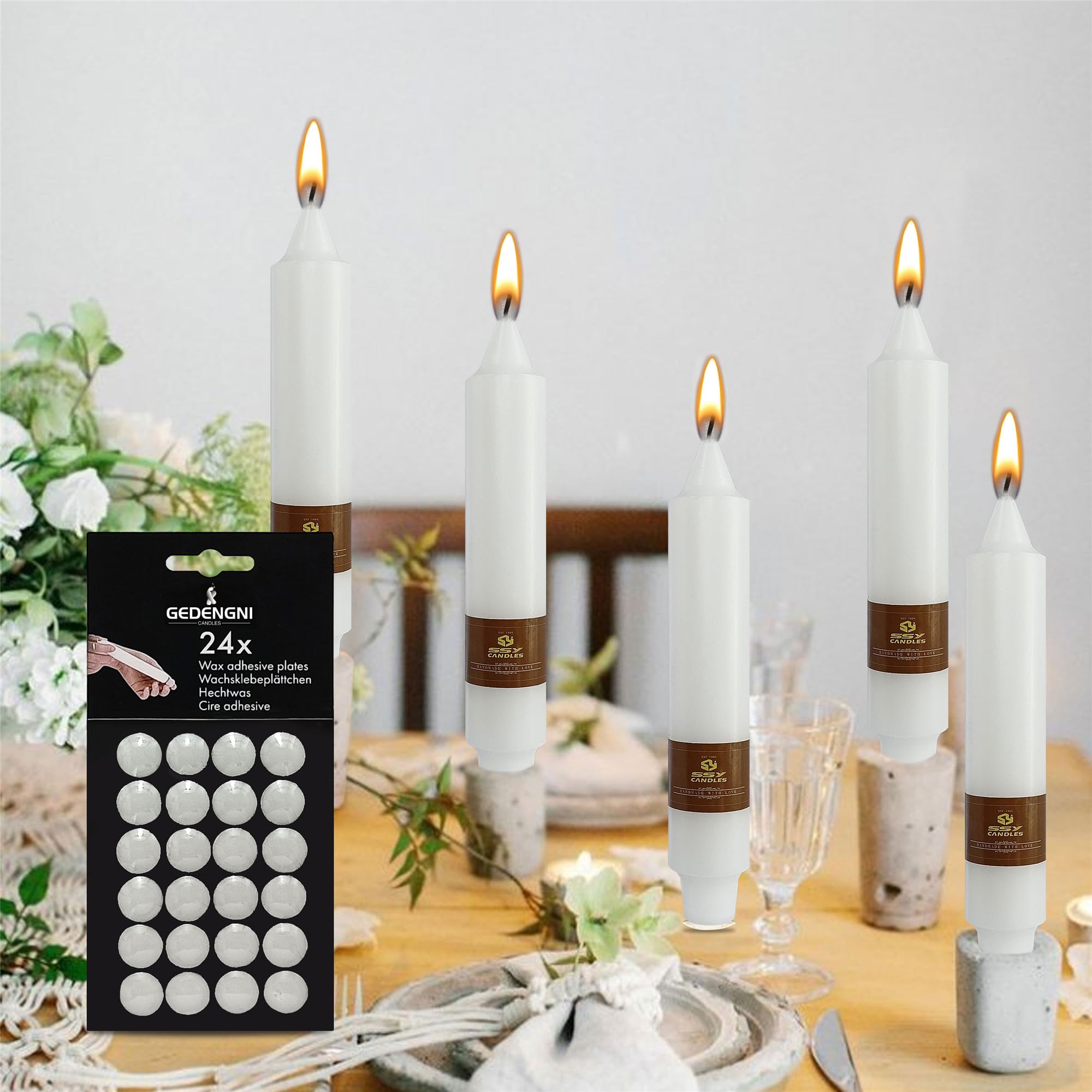 Spiral Taper Candle Wax Adhesive Dots - 24pcs White Soft Wax Sticky Pads for Securing Candles in Holders - Perfect for Wedding Centerpieces, Dinner Table Decor, and Candlelight Ceremonies