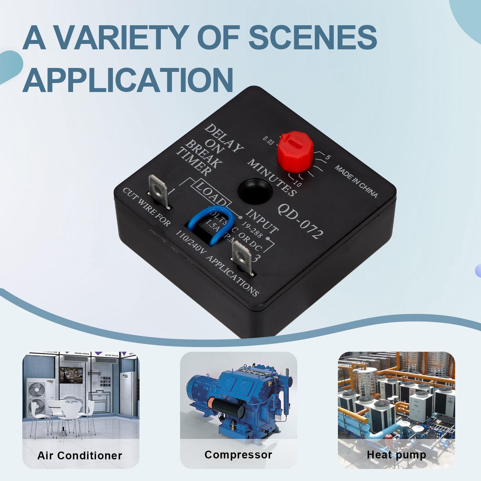 Adjustable Delay On Break Timer QD-072 (0.03-10 Min) 18-240V AC/DC - Perfect for Industrial Automation & HVAC Control Systems