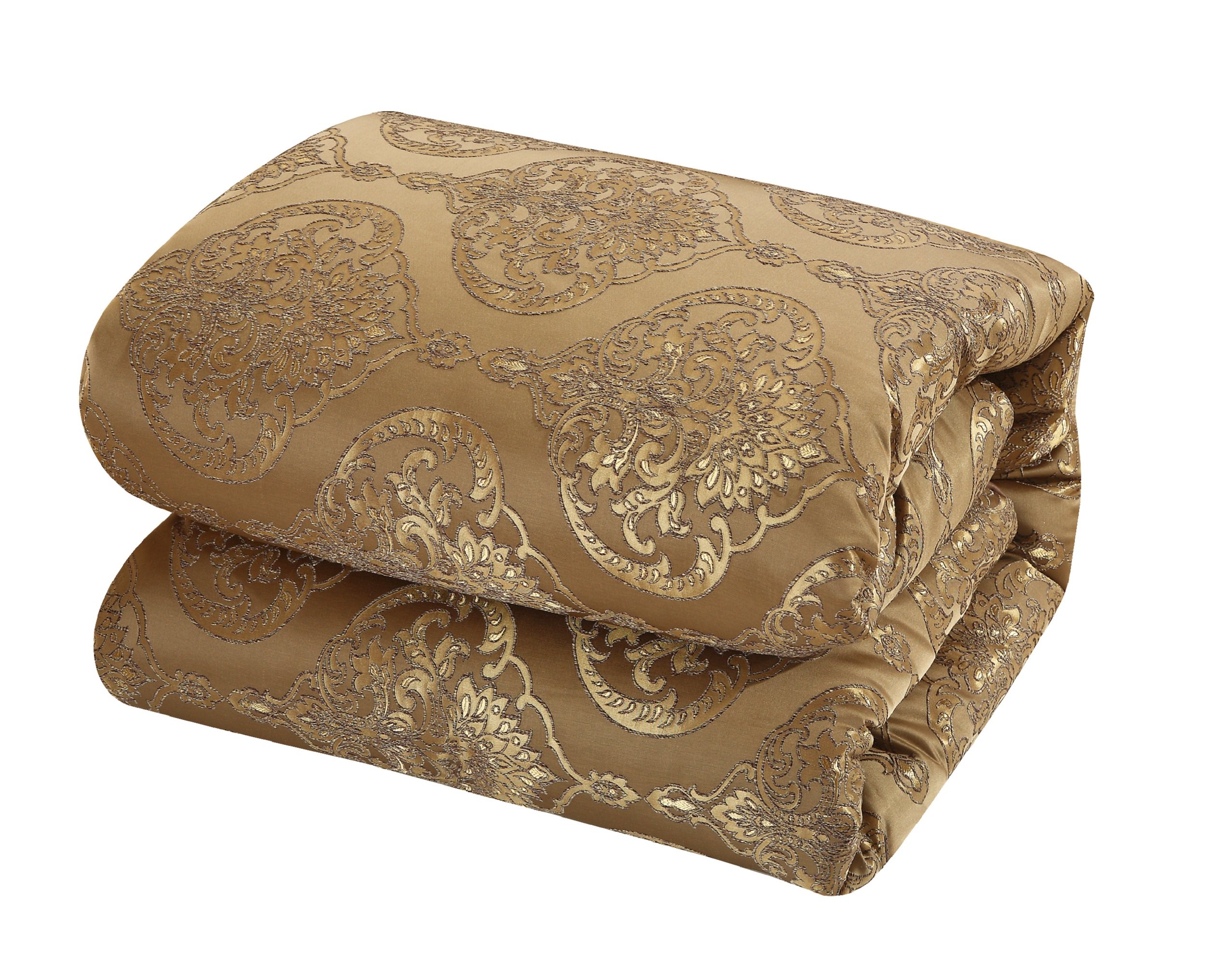Chic Home 9-Piece Como Jacquard Bedding Set - King Size Luxury Comforter & Pillow Ensemble in Gold | Elegant Upholstery Quality Fabric for Master Bedroom Decor