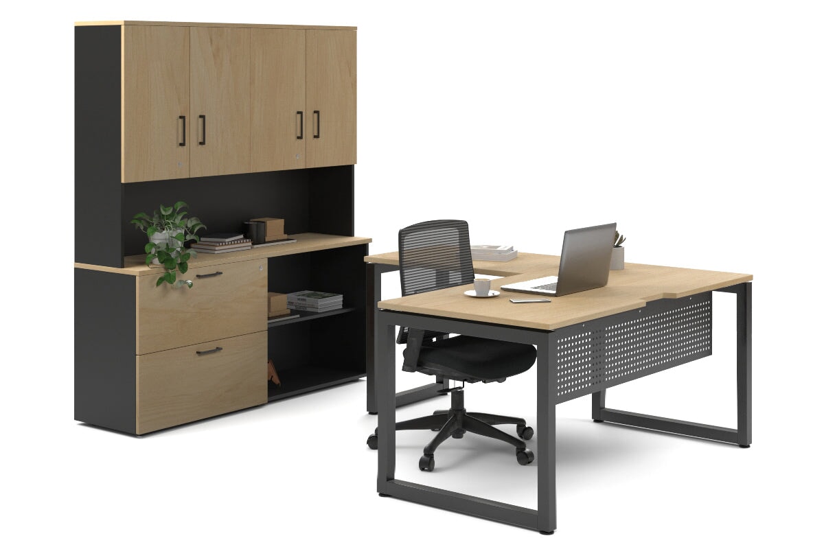 Premium L-Shaped Quadro Loop Legs Executive Desk - Black Metal Legs [1800L x 1800W with Cable Management Scallop] - Perfect for Home Office, Corporate Workspace & Modern Workstations