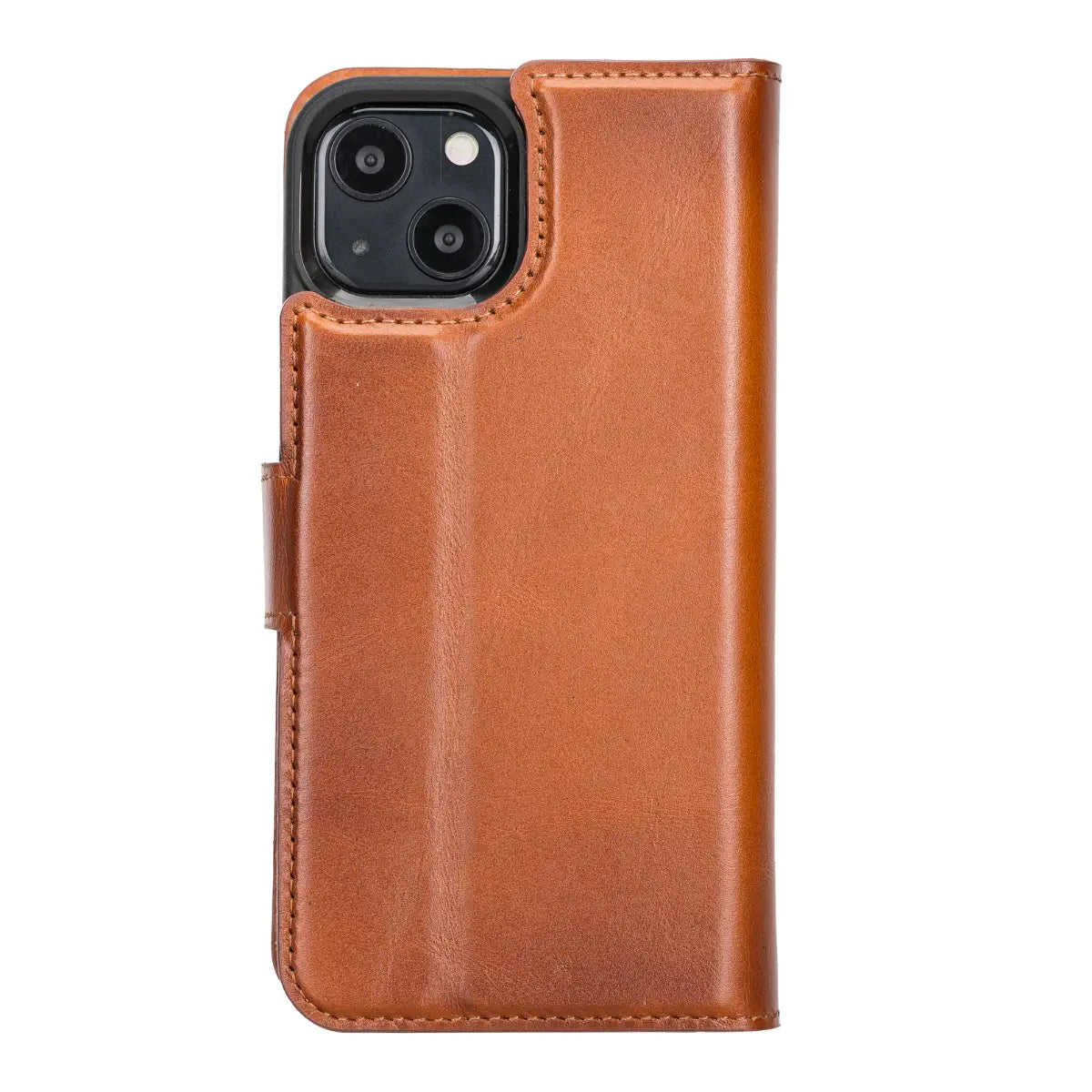 Premium Burnished Tan Leather Wallet Case for iPhone 13 Mini - Slim Protective Cover with Card Slots | Perfect for Everyday Use, Travel & Business (5.4-inch)
