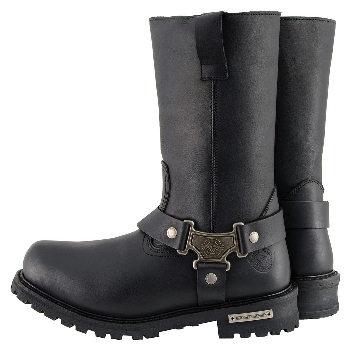 Milwaukee Leather Men's Waterproof Harness Square Toe Work Boots - Black, Size 8.5W/11