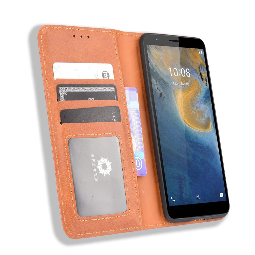 Premium Magnetic Flip Wallet Case for ZTE Avid 589/Z5158 - PU Leather Folio with Card Slots & Kickstand (Brown) | Perfect for Business, Travel & Daily Protection