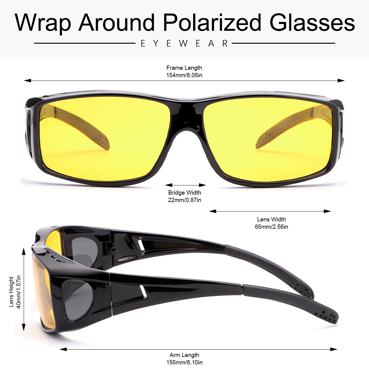 Wrap Around Sunglasses with Polarized Lenses - 100% UV Protection Fit Over Prescription & Regular Glasses | Perfect for Driving, Outdoor Sports & Daily Sun Protection