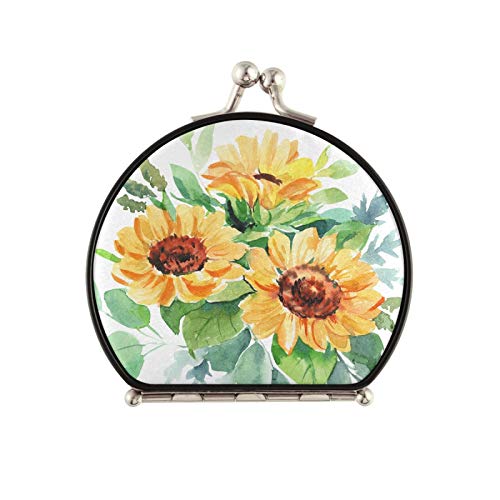 Portable Round Compact Mirror - Double-Sided Folding Makeup Mirror with 1x & 2x Magnification, Mini Pocket Hand Mirror for Women & Girls (Sunflower Floral Design) | Perfect for Travel, Purse, Makeup Touch-ups & Gifts