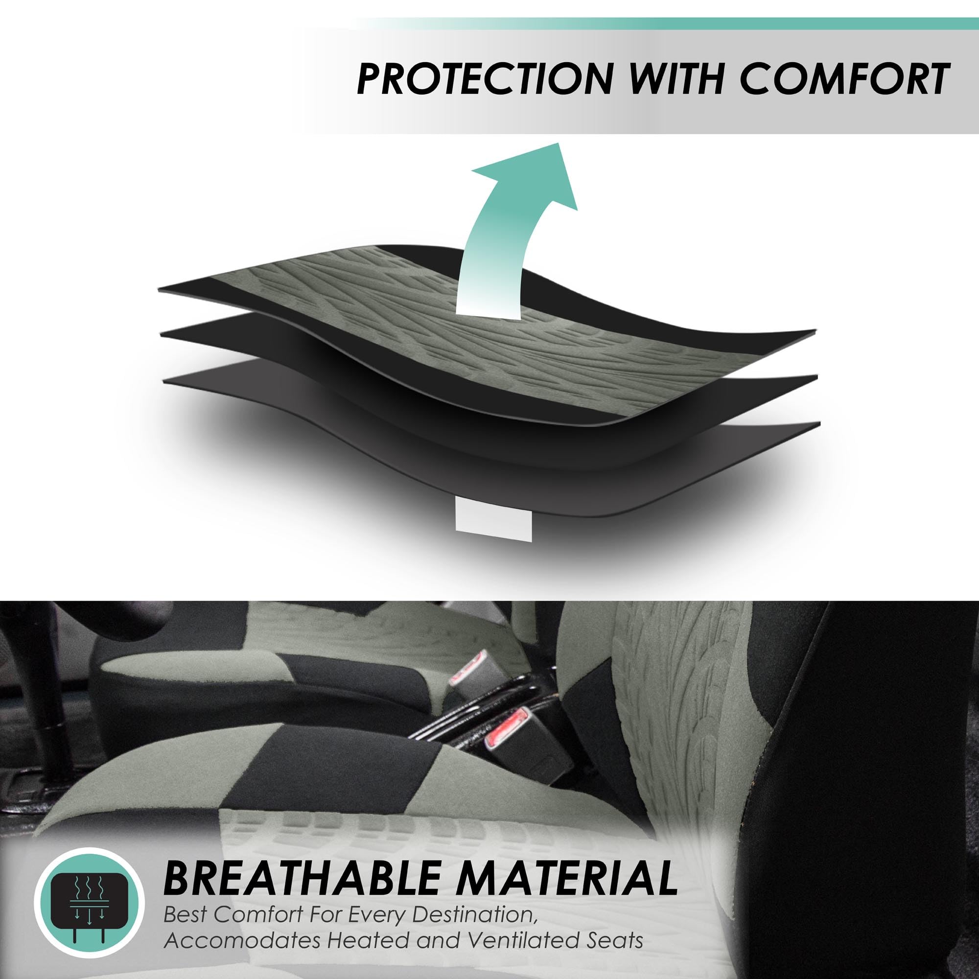 Premium Low Back Car Seat Covers by FH Group - Universal Fit for SUV & Sedan, Airbag Compatible, Beige Removable Headrest Cloth Covers | Perfect for Daily Commute, Road Trips & Protecting Seats from Wear