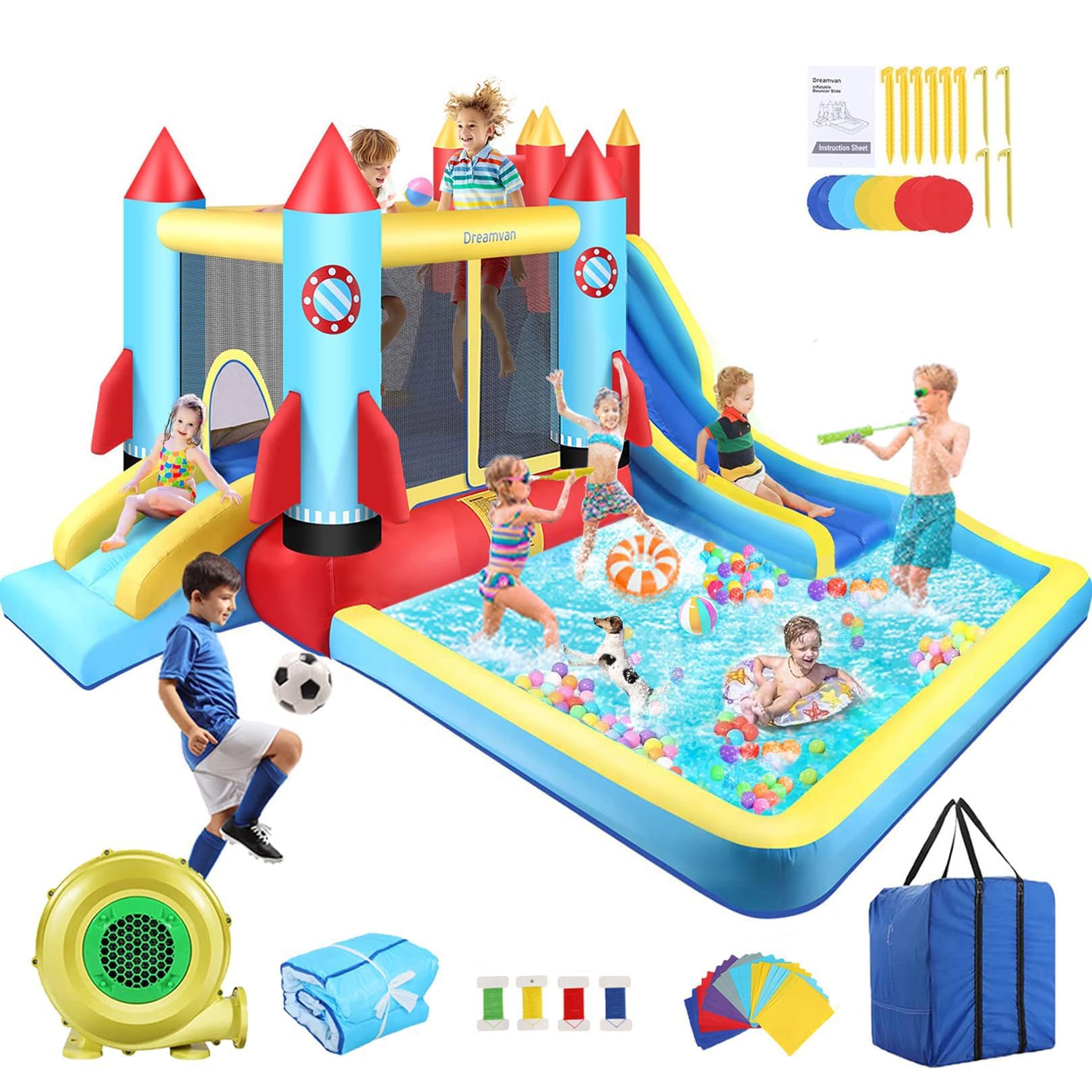 **AKEYDIY 13x12ft Inflatable Bounce House with Water Slide & Climbing Wall - Kids Bouncy Castle for Ages 3-12 | Perfect for Backyard, Pool Parties, Parks & Indoor Play**