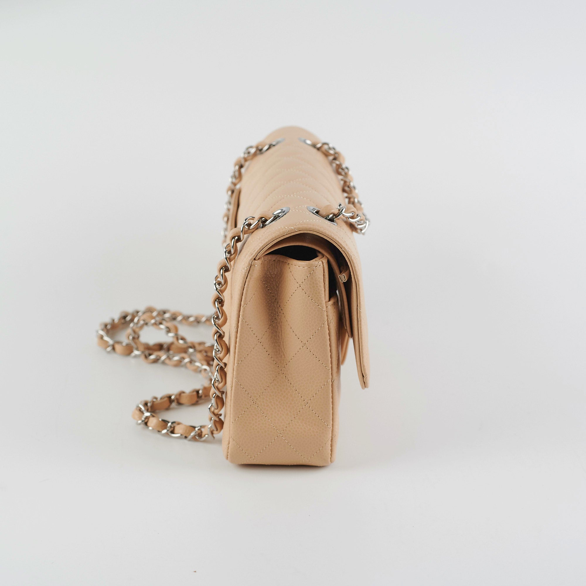 Chanel Classic Flap Bag Medium Size in Beige Caviar Leather with Microchip - 2022 Authentic Luxury Handbag for Women, Perfect for Parties, Work & Everyday Use