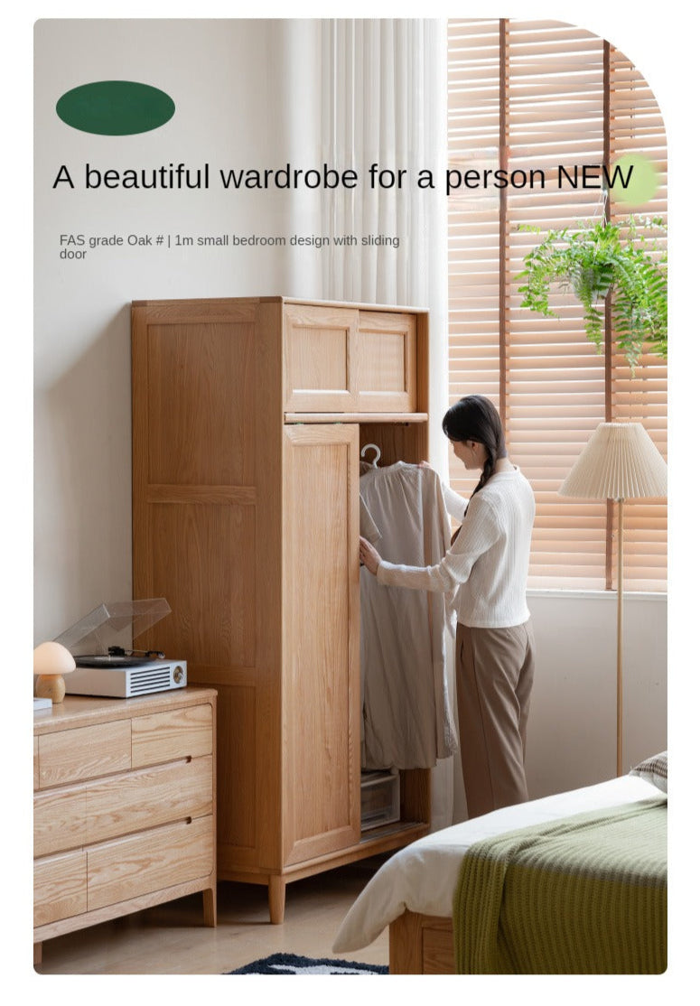 Solid Oak Wood Sliding Door Wardrobe Closet - Modern & Spacious Storage for Bedroom, Living Room, or Walk-In Closet
