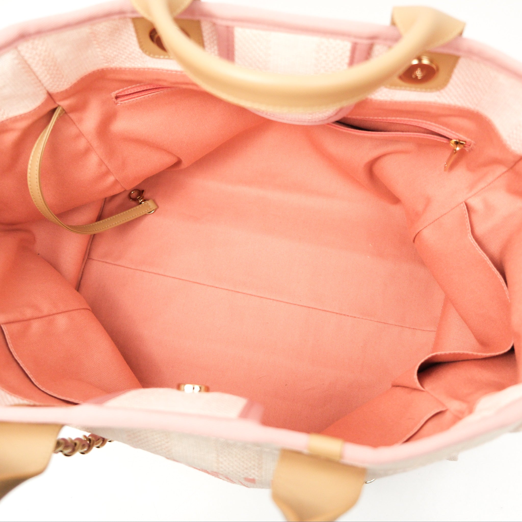 Chanel Canvas Large Deauville Tote Bag Light Pink Stripe - Luxury Designer Handbag for Women, Perfect for Travel, Shopping & Everyday Use