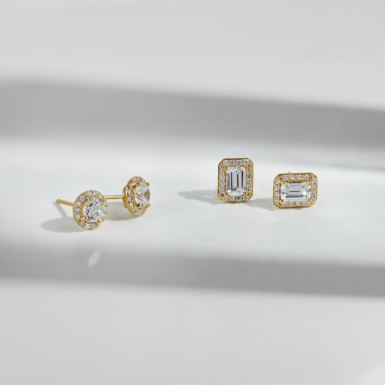 Plated Sterling Silver Round Cut Halo Stud Earrings for Women - Elegant Cubic Zirconia Jewelry for Everyday Wear & Special Occasions
