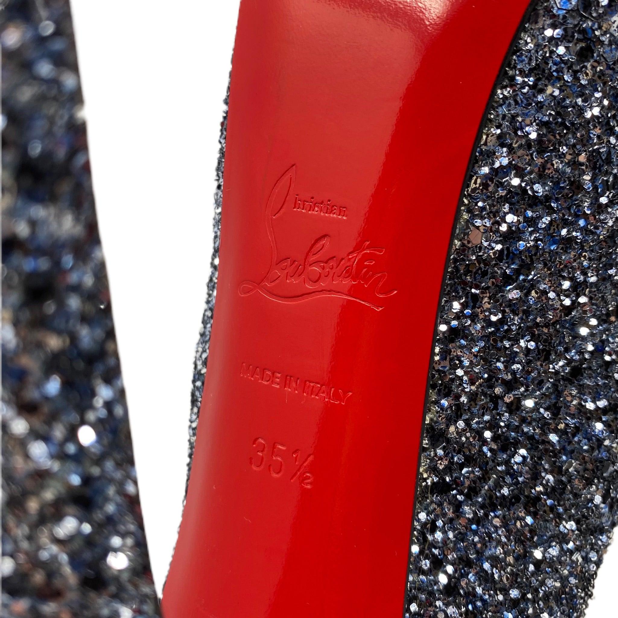 Christian Louboutin Blue Glitter Daffodile Pumps Women's High Heels Size 35.5 - Perfect for Evening Parties, Weddings & Special Occasions