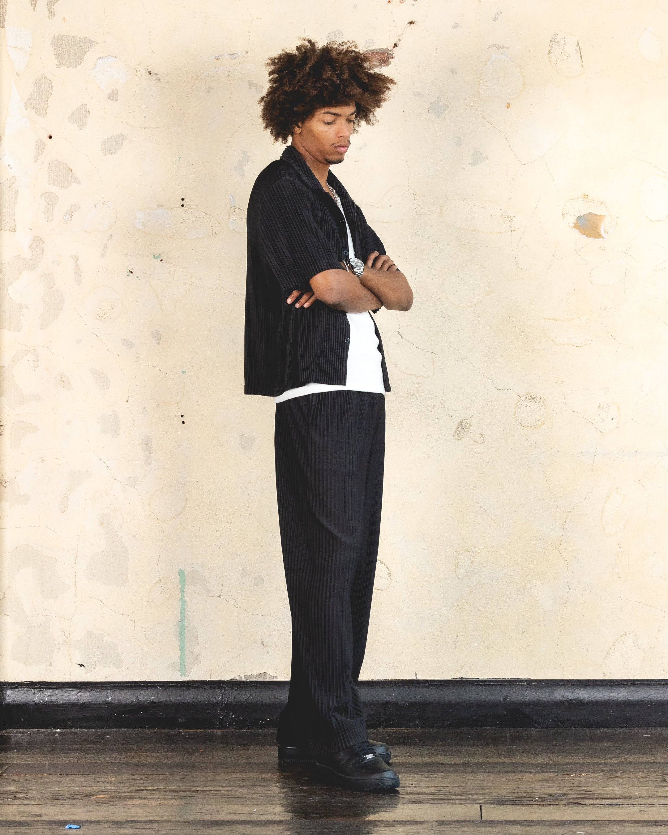 404 Homage Plisse Pants for Women - High Waisted Trousers with Pleated Detail, Comfortable Stretch Fabric - Perfect for Office Wear, Casual Outfits & Evening Events