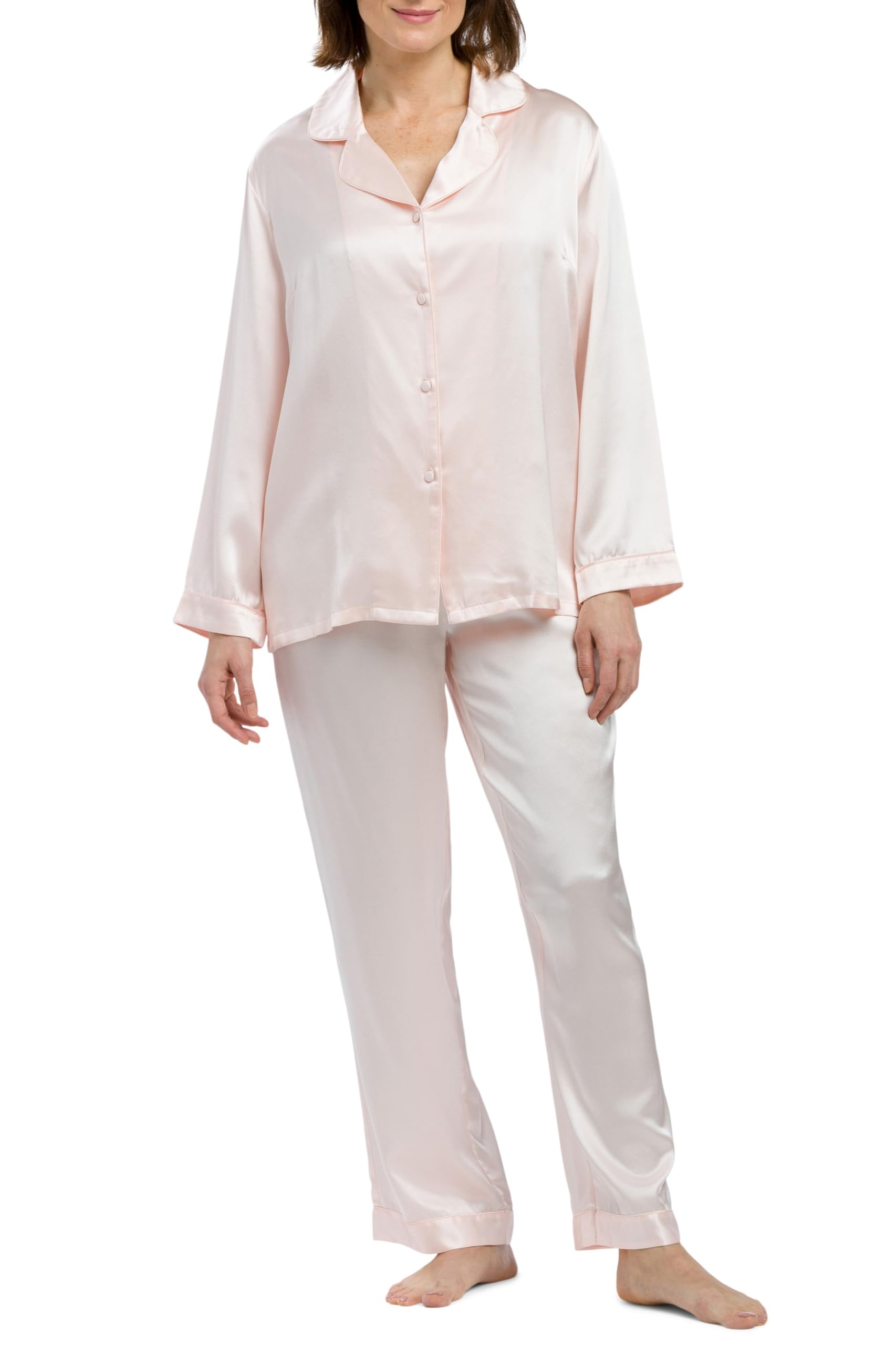 Fishers Finery Women's 100% Mulberry Silk Long Pajama Set with Gift Box - Luxurious Sleepwear for Comfortable Nights & Relaxing Evenings at Home