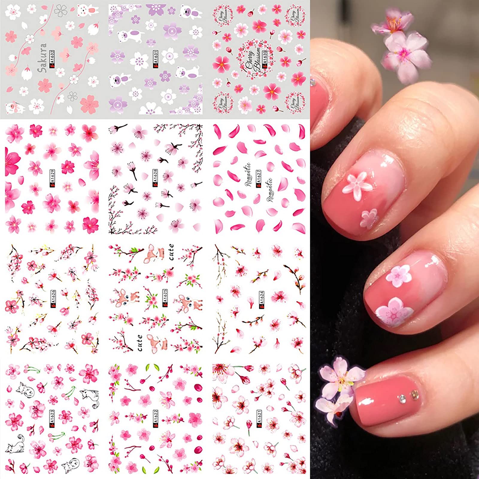 Floral Tattoo Nail Stickers - Summer Flower Waterproof Nail Art Decals for Women - DIY Manicure Kit for Home, Salon, and Party Use (Style A, One Size)