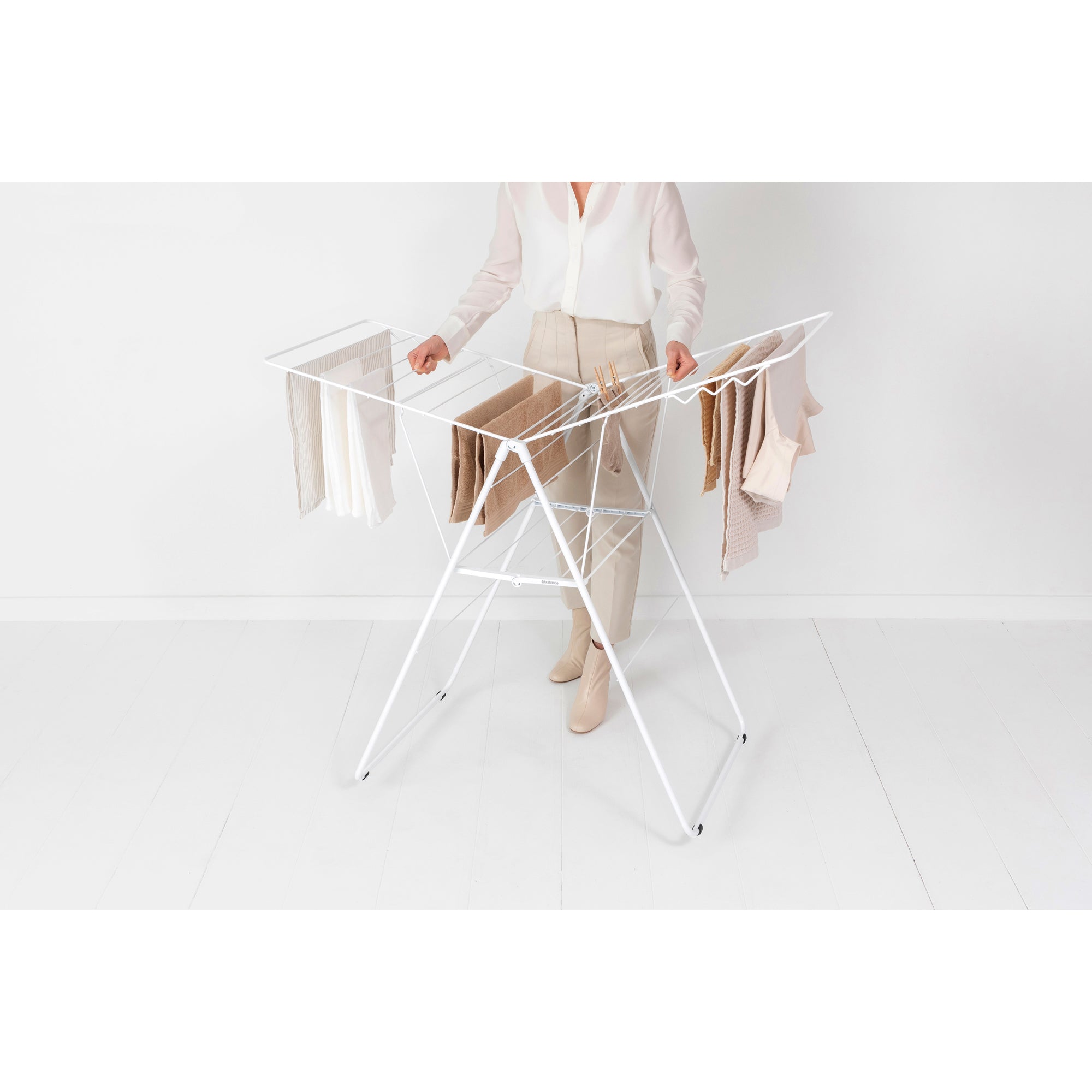 20 Meters White Wall Mounted Clothes Drying Rack - Space Saving Laundry Solution for Apartments, Balconies & Small Homes