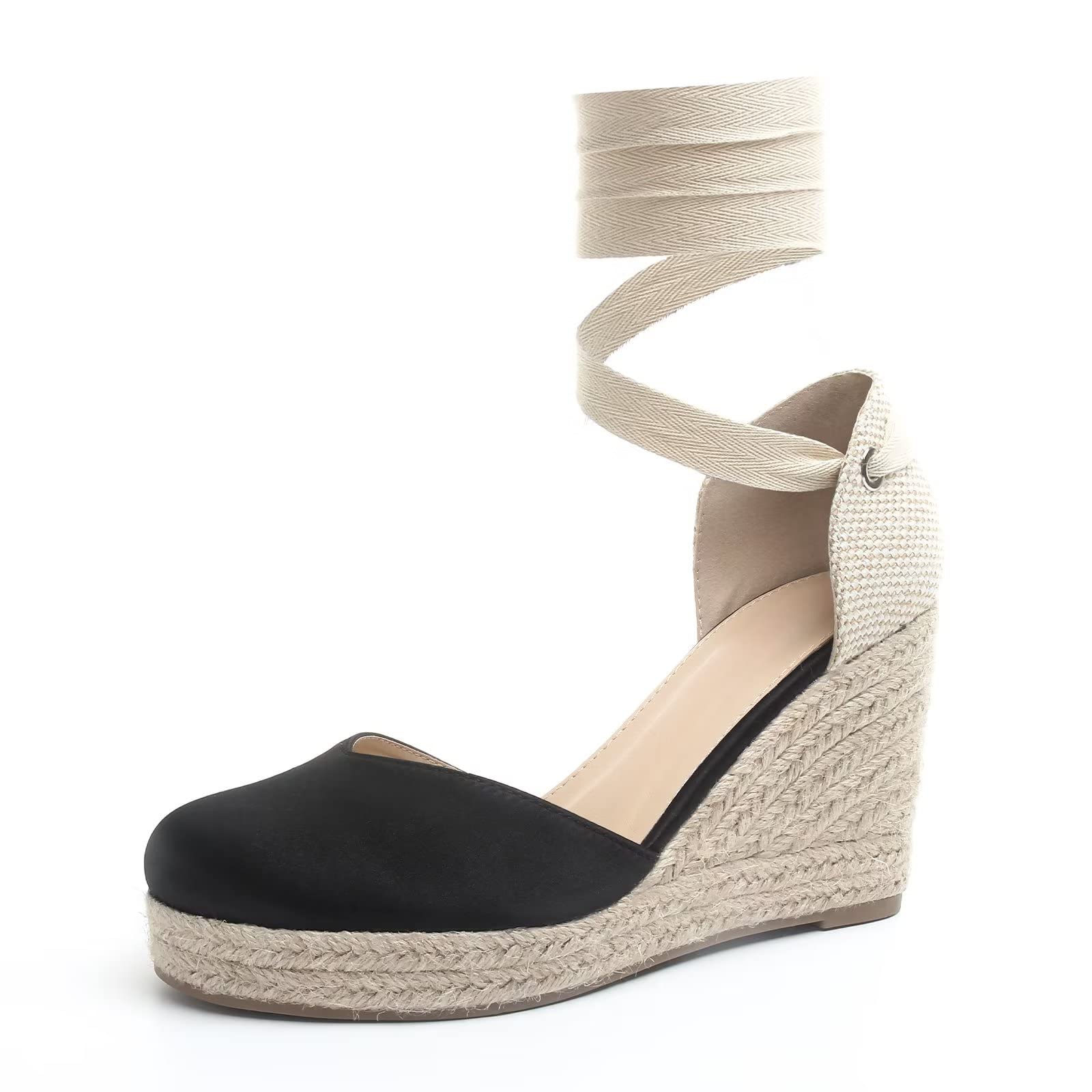 **MUSSHOE Women's Closed Toe Lace Up Wedge Sandals - Comfortable Espadrille Heels for Casual Outings & Summer Beach Wear**