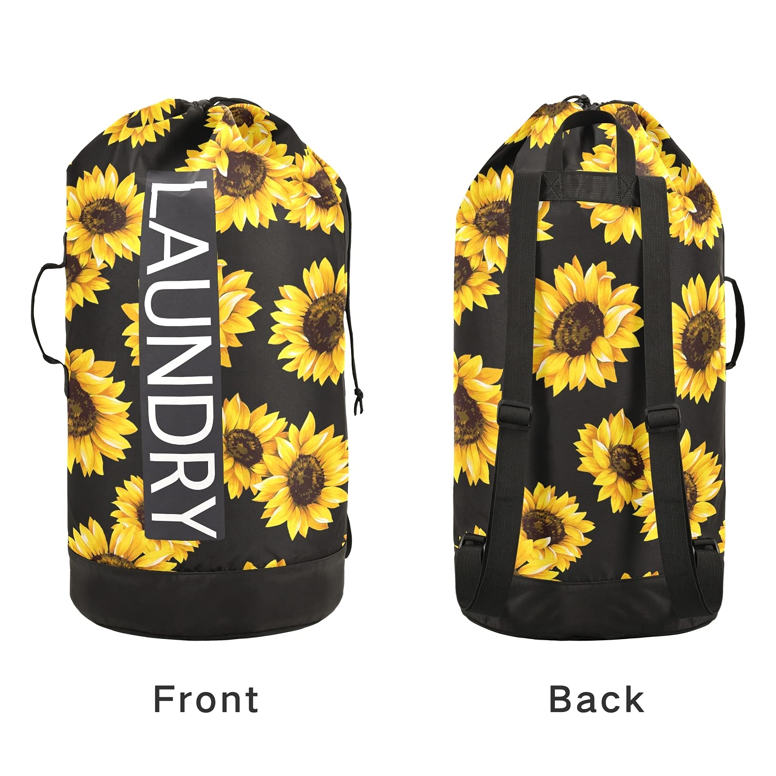 Black Mesh Laundry Backpack - Sunflower Design Wash Bag for Dirty Clothes | College, Travel, Camping & Dorm Essentials | Perfect for Laundry Day, Gym & Sports Gear Storage
