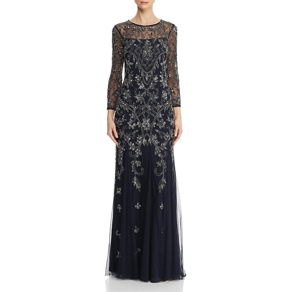 Adrianna Papell Women's Long Sleeve Beaded Evening Gown - Elegant Formal Dress for Weddings, Galas & Special Occasions