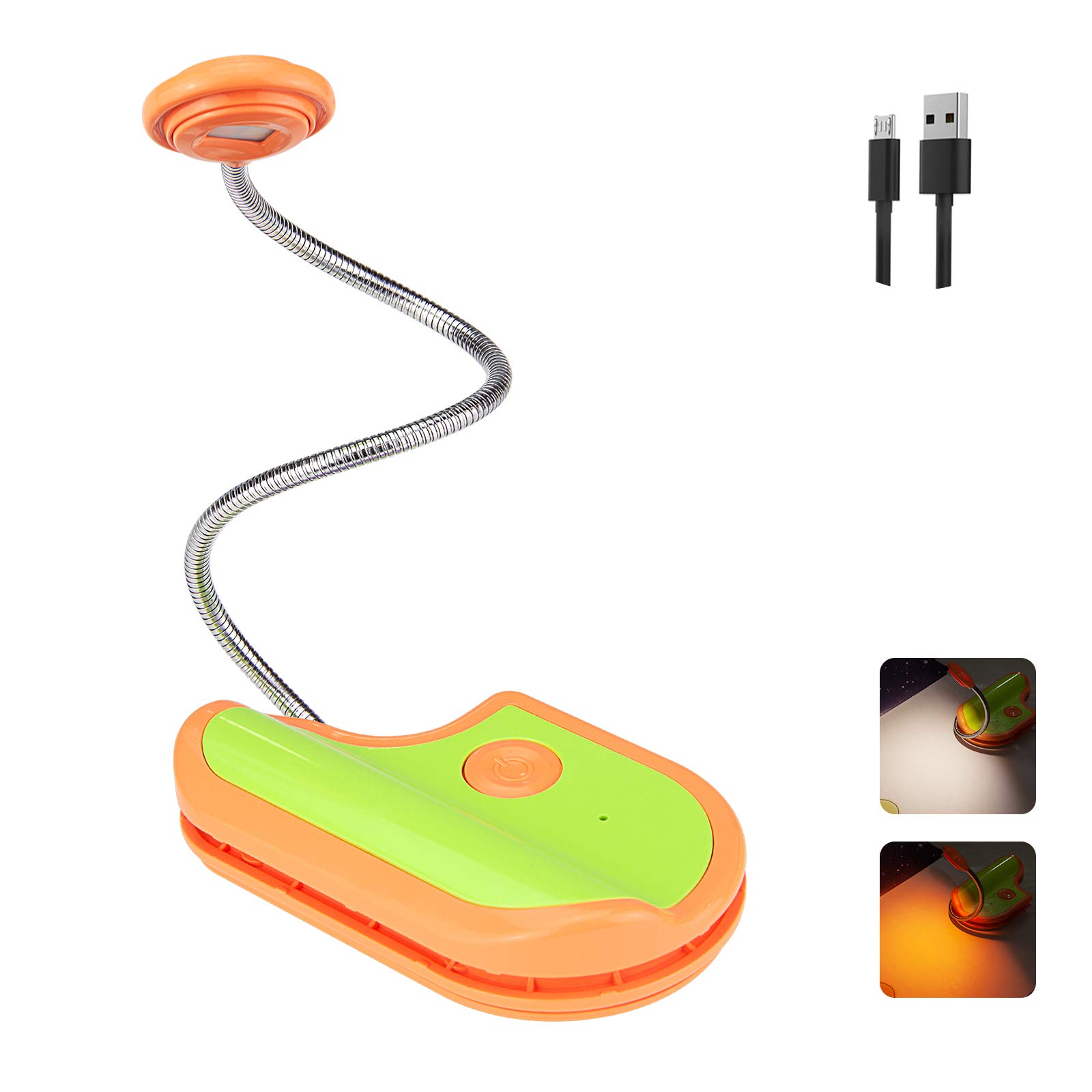 BIGMONAT Rechargeable Amber Reading Light for Kids - Portable LED Book Light with 360° Adjustable Neck, Wireless Clip-on Lamp for Night Reading, Homework & Travel (Orange) - Perfect for Bedtime Stories, Study Sessions & Camping