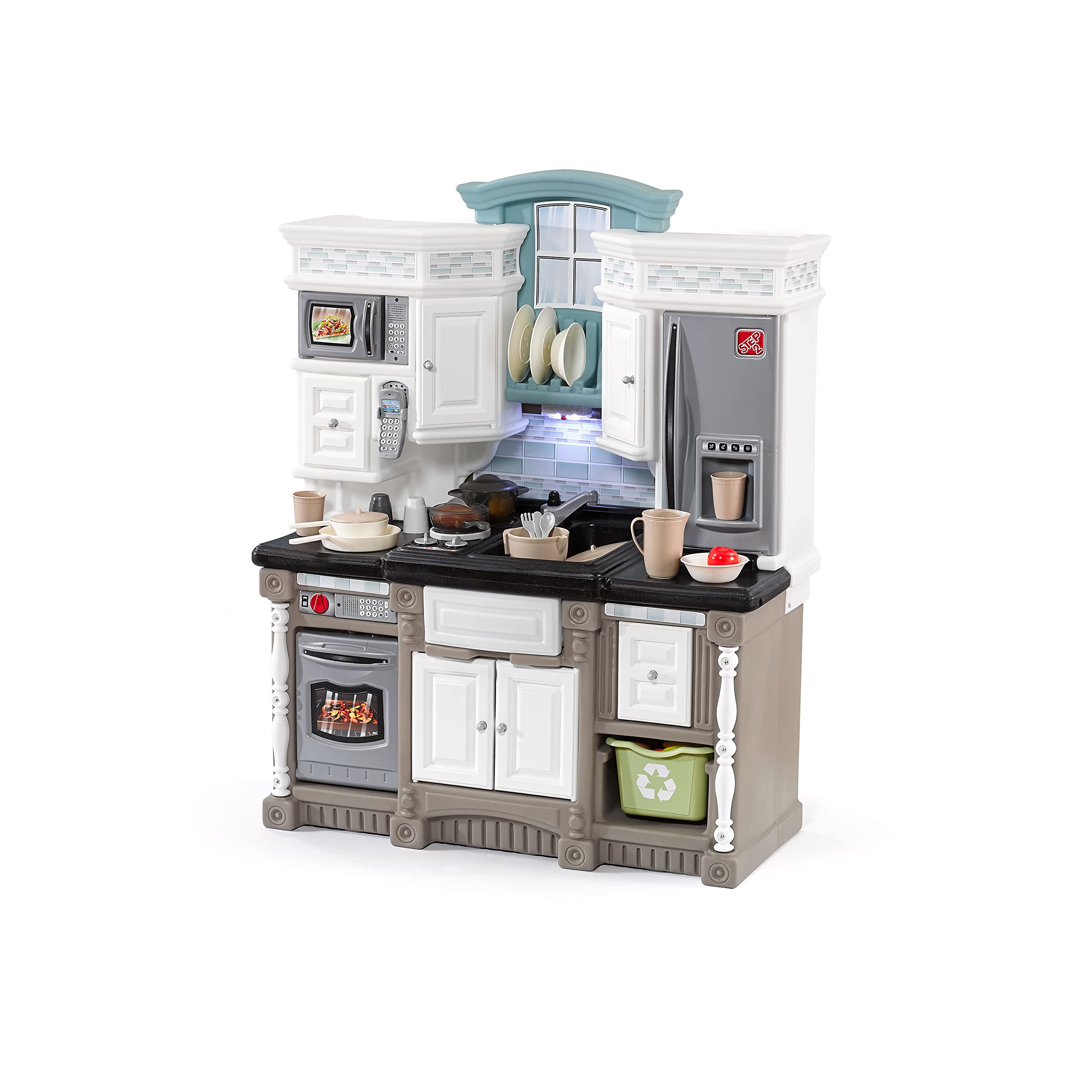 Step2 Lifestyle Dream Kids Kitchen Playset - Durable Plastic Indoor/Outdoor Play Kitchen with Lights, Sounds & 37 Toy Accessories for Toddlers Ages 2+ (Gray) - Perfect for Pretend Play, Birthday Gifts & Early Learning Development