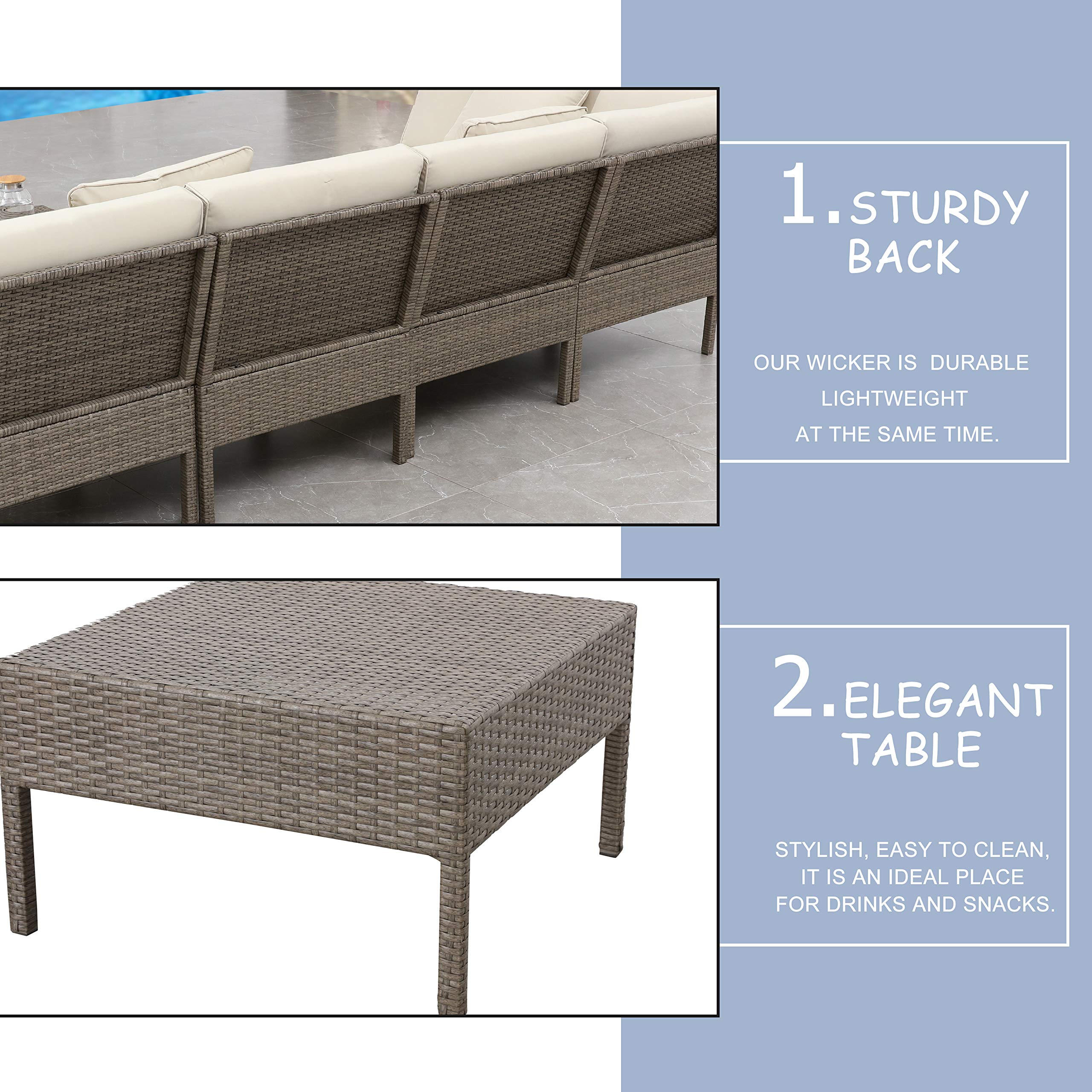 LOKATSE HOME 6-Piece Patio Wicker Outdoor Sectional Sofa Set with 3 Pillows & Coffee Table - Weather-Resistant Rattan Furniture for Garden, Backyard, Poolside (Beige) - Perfect for Relaxing, Entertaining & Outdoor Conversations