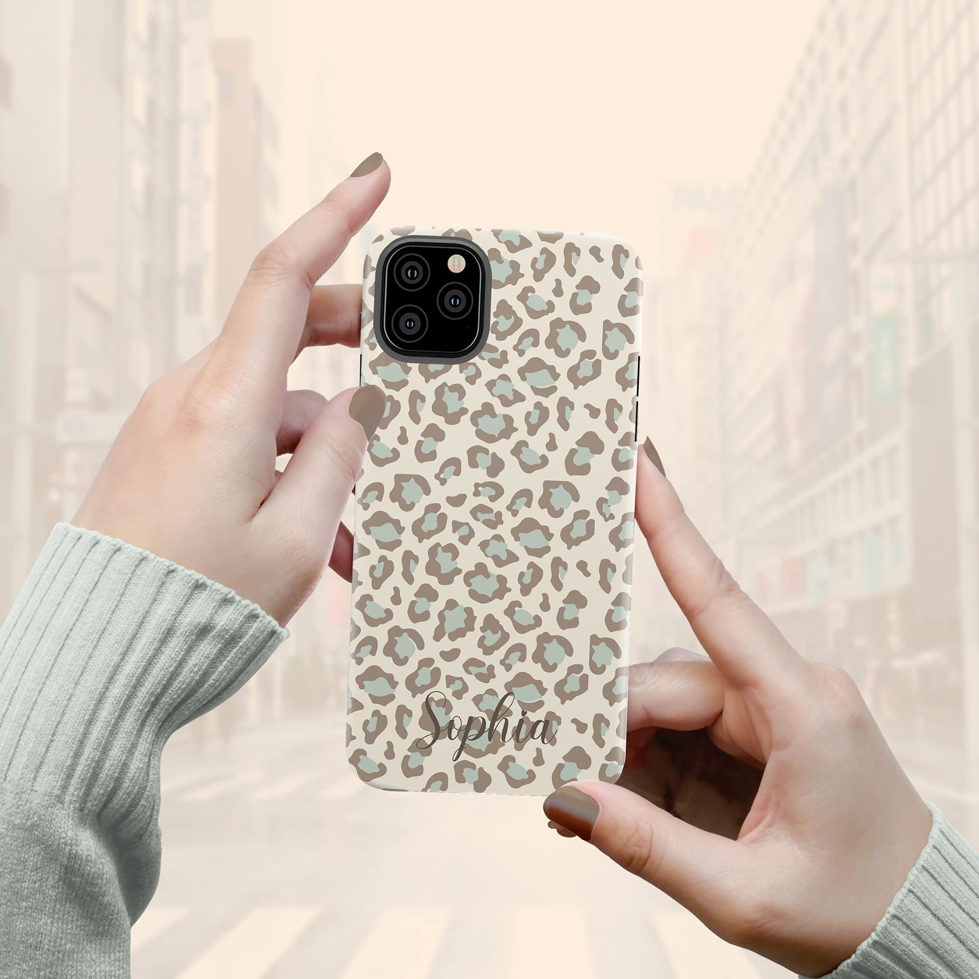 Custom Leopard Print iPhone Case - Personalized Name Phone Cover for iPhone 16 Plus/15 Pro Max/14/13 Mini/12/11/X/XS Max/XR/7/8 - Stylish & Lightweight Protection for Everyday Use, Work & Travel