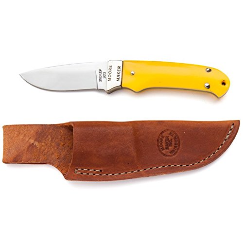 Moore Maker Inc. Drop Point Hunting Knife with Yellow Delrin Handle - Outdoor Survival, Camping & Bushcraft Knife for Hunting, Fishing & Wilderness Adventures