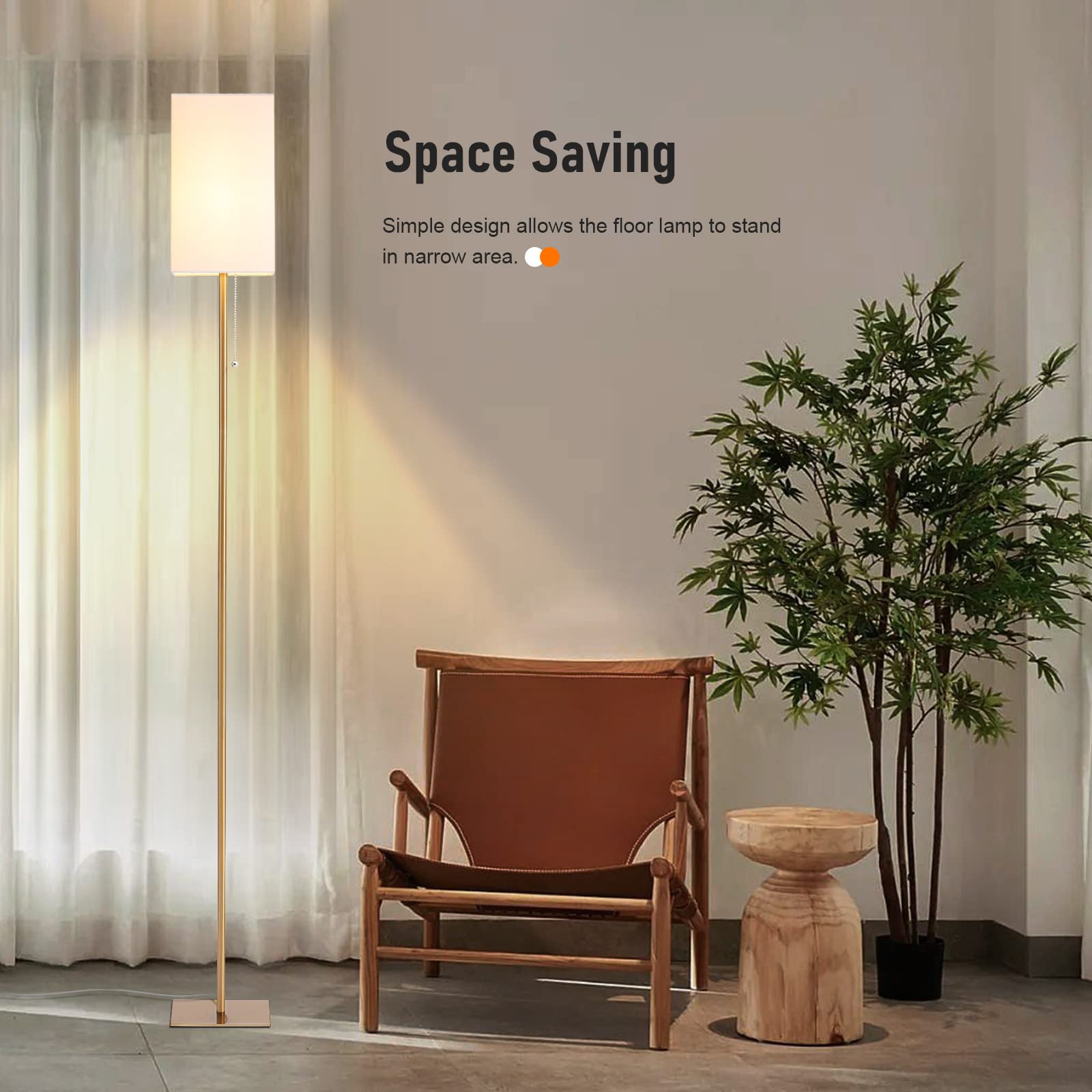 Modern Floor Lamp with Linen Shade - Tall Standing Lamp for Living Room, Bedroom, Office & Kids Room | LED Bulb Included | Perfect for Reading, Working & Home Decor