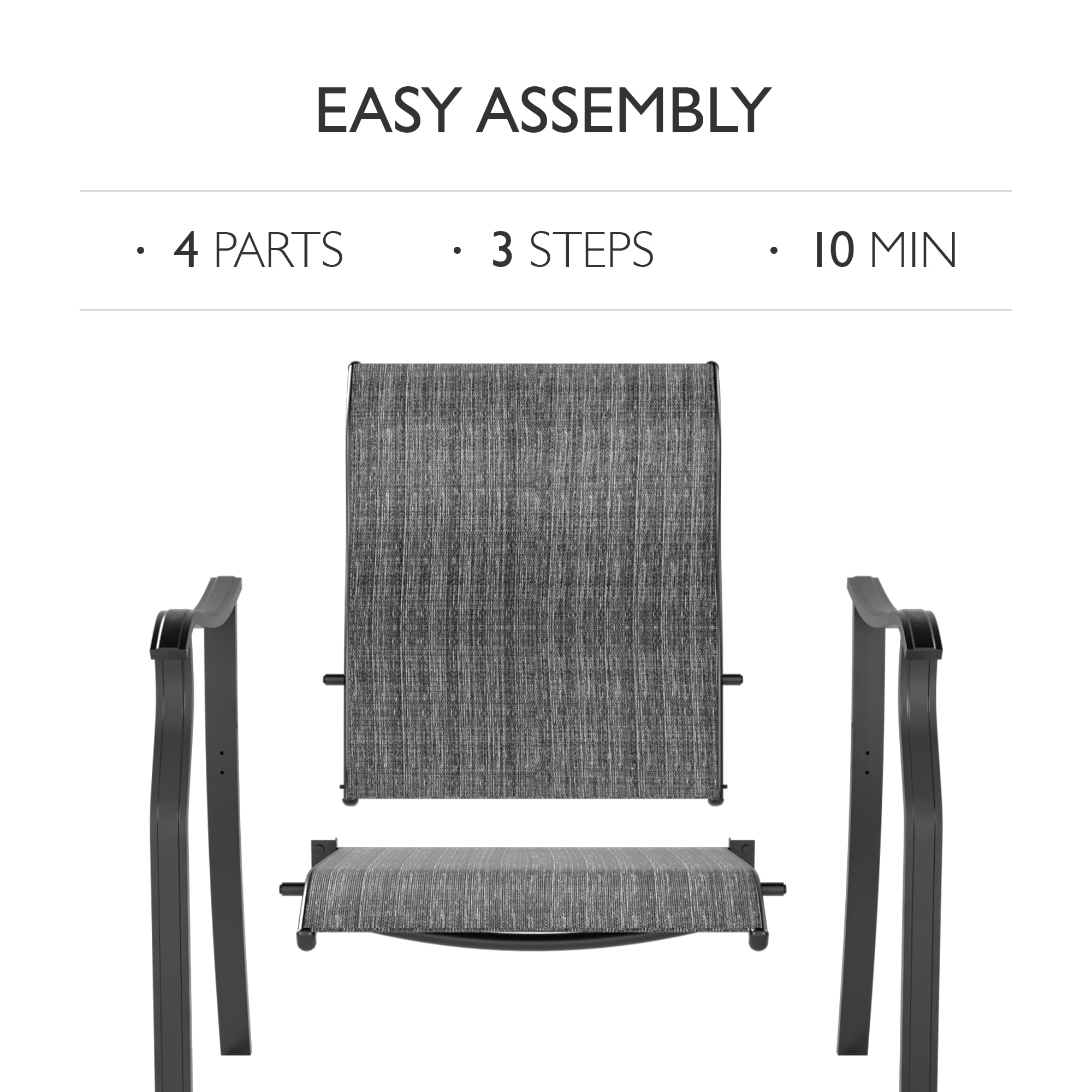 UDPATIO 4-Piece Patio Dining Chairs Set - High Back Textilene Outdoor Chairs with Armrests, Durable Metal Frame for Lawn, Garden, Backyard - Dark Grey | Perfect for Outdoor Dining, Poolside Relaxation & Patio Decor