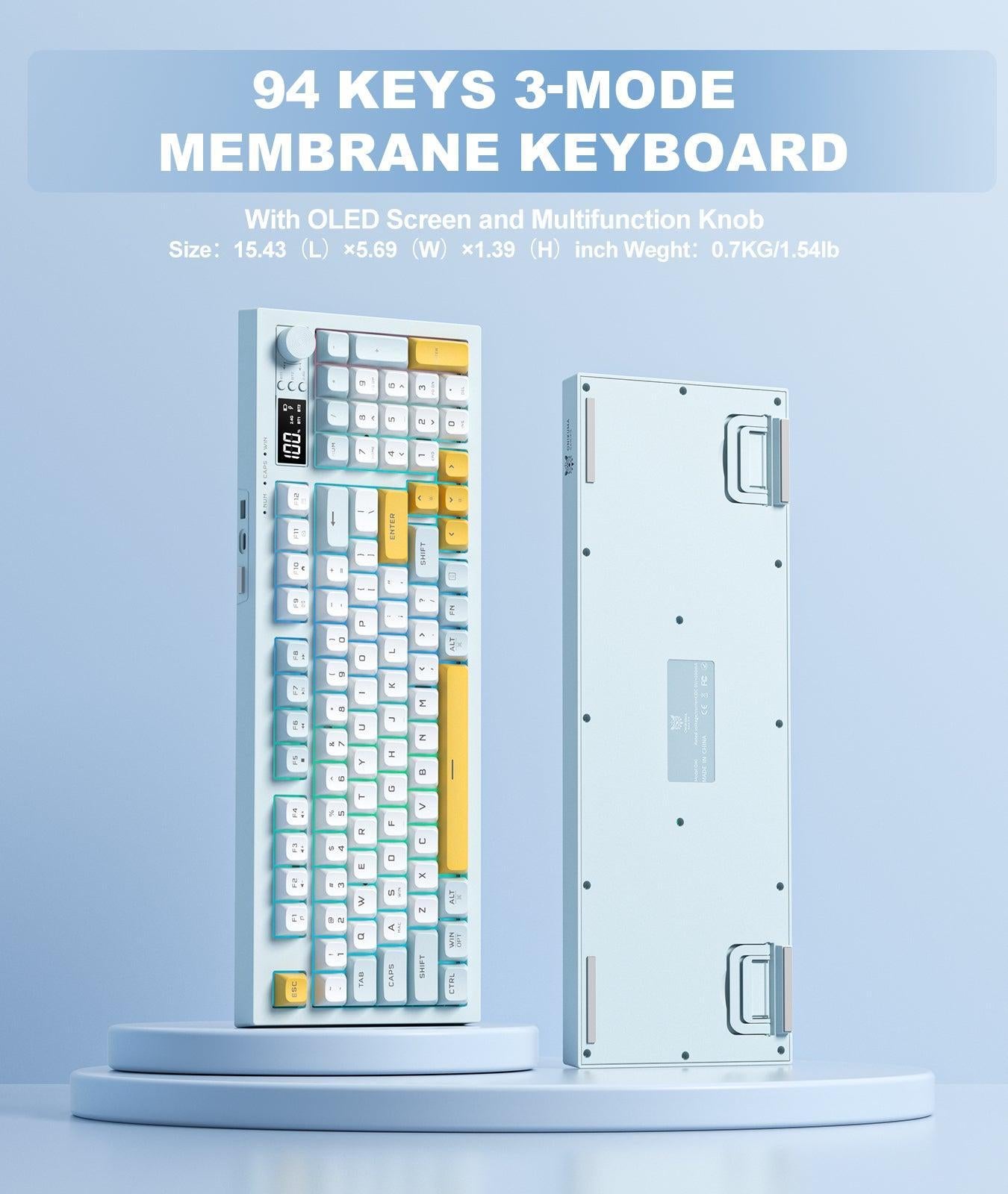 ONIKUMA G80 94-Key Wireless Mechanical Keyboard with LCD Screen & Multifunction Knob - Bluetooth/2.4G/USB-C 3 Mode Connectivity for Gaming, Office & Home Use