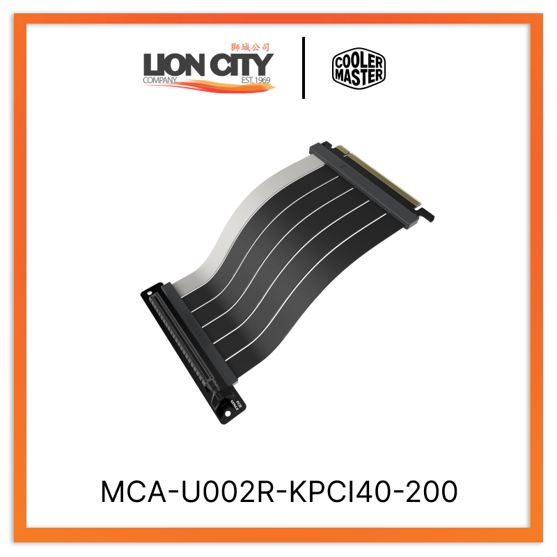 Cooler Master MCA U002R KPCI40 200mm PCIe 4.0 Riser Cable - High-Speed Extension for GPU, Mining Rig & PC Builds - Perfect for Gaming, Cryptocurrency Mining & Workstation Setups