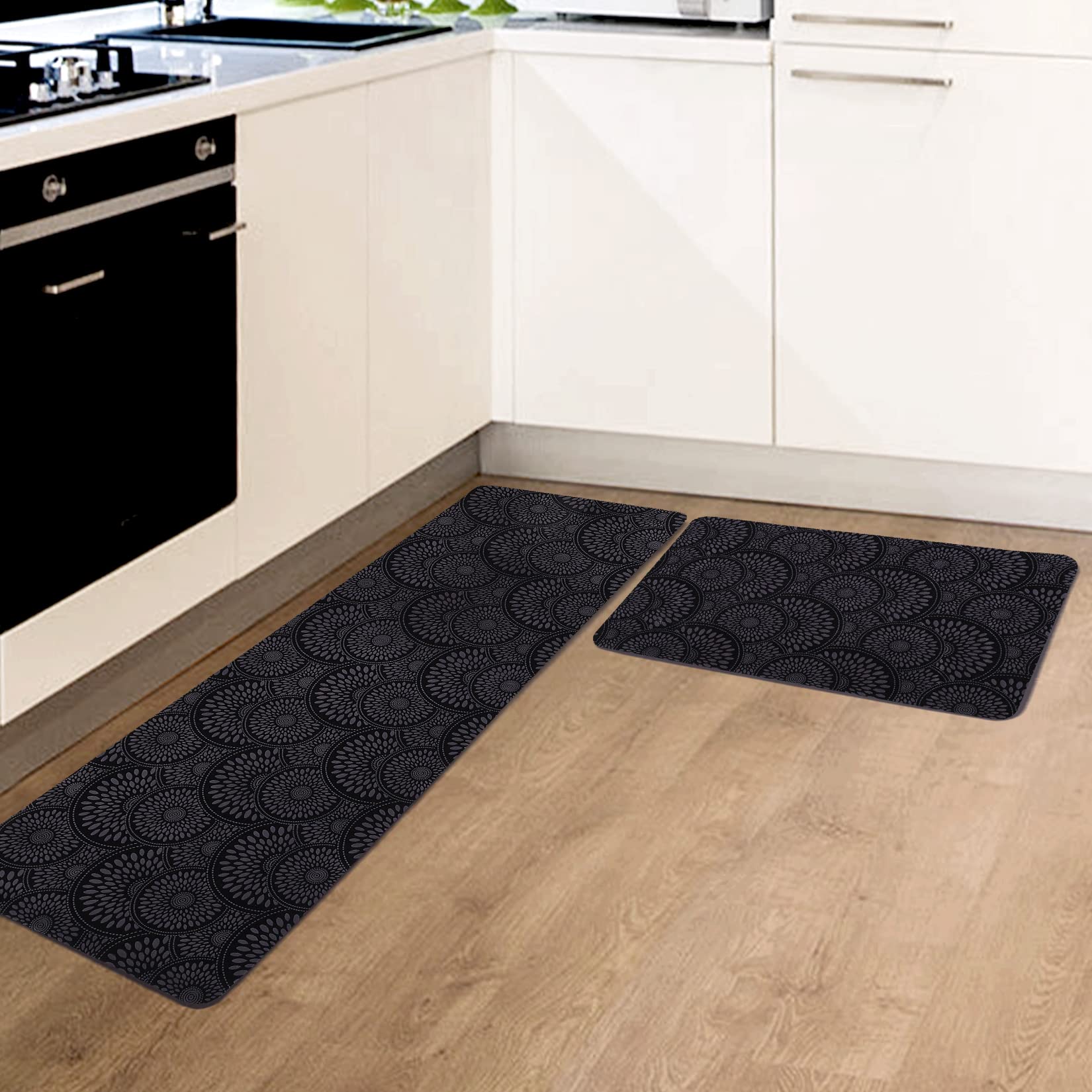 CAROMIO Non-Slip Kitchen Floor Mat - Comfortable Anti-Fatigue Runner Rug for Sink, Bathroom & Kitchen - Durable Indoor/Outdoor Use - Black 16