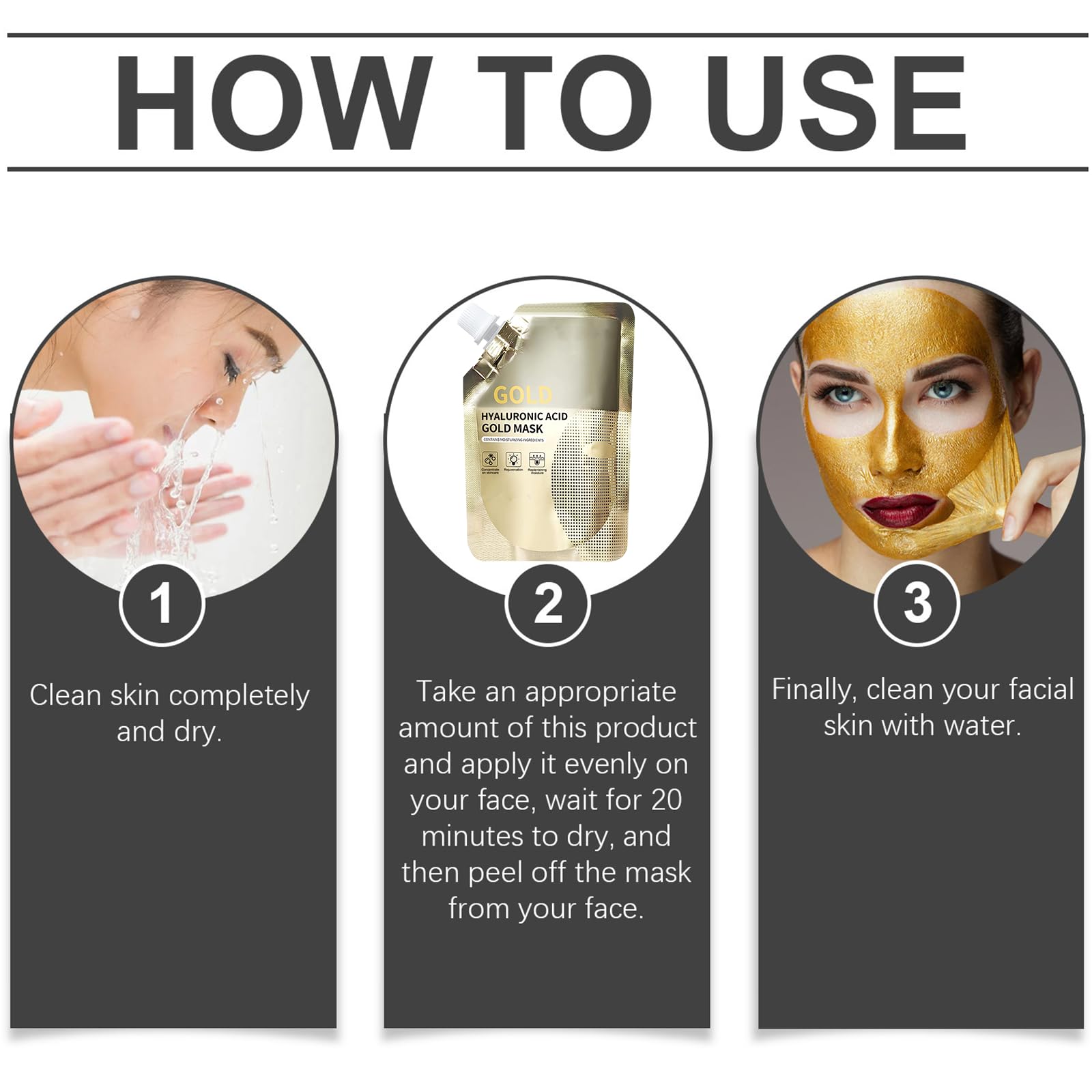 Retinol Snake Venom Gold Facial Peel Off Mask - Anti Aging & Wrinkle Reducing Treatment with Peptides - 3 Pack for Glowing Skin at Home Spa Night