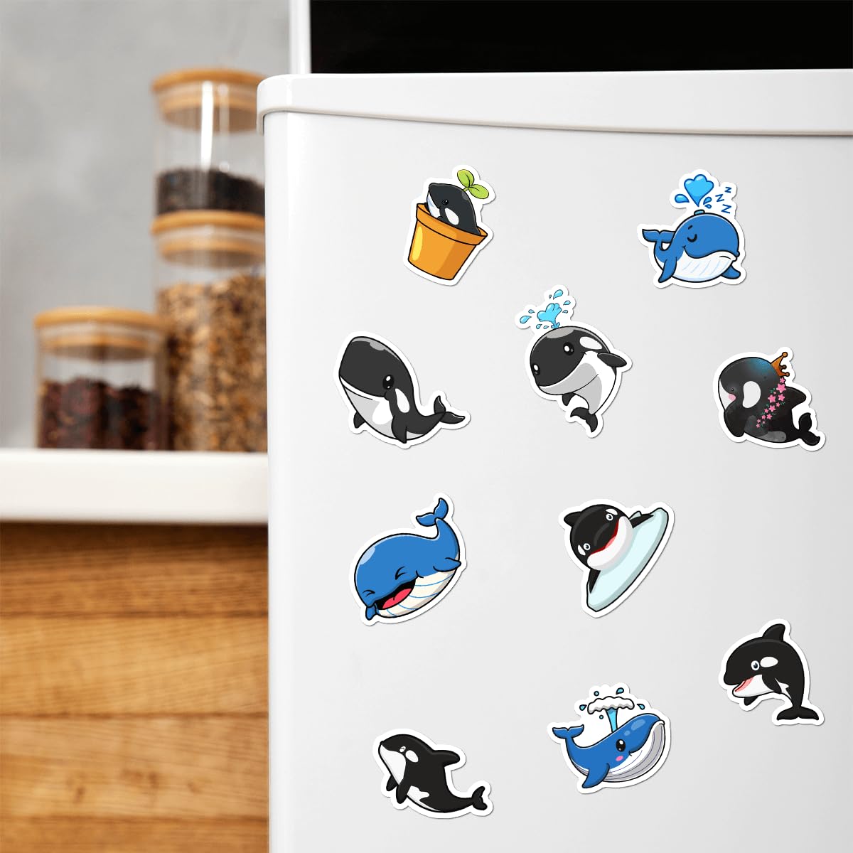 50 Pack Waterproof Orca Whale Stickers - Cute Ocean Animal Decals for Water Bottles, Laptops, Luggage & Scrapbooking - Bulk Aesthetic Vinyl Stickers for Teens, Adults & Kids - Perfect for DIY Projects, School Supplies & Travel Accessories
