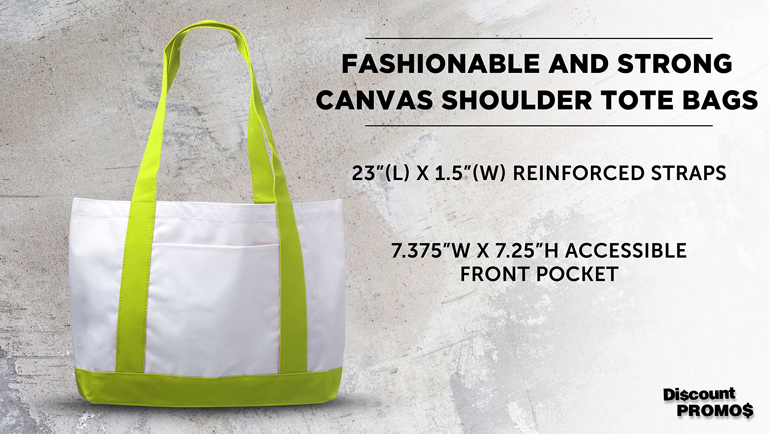 10 Pack Canvas Shoulder Tote Bags with Reinforced Straps & Front Pocket - Durable Polyester Fashion Tote Bags in Green - Perfect for Shopping, Beach, Work & Travel