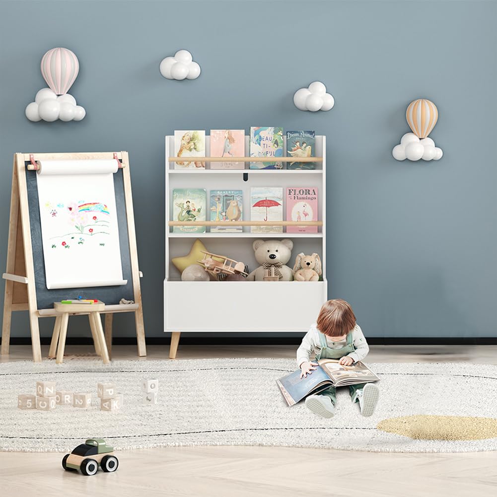 **CuisinSmart 3-Tier Wooden Kids Bookshelf & Toy Organizer with Legs – Sturdy Children's Bookcase for Bedroom, Playroom, Nursery & Classroom – White (Perfect for Organizing Books, Toys & Learning Supplies)**