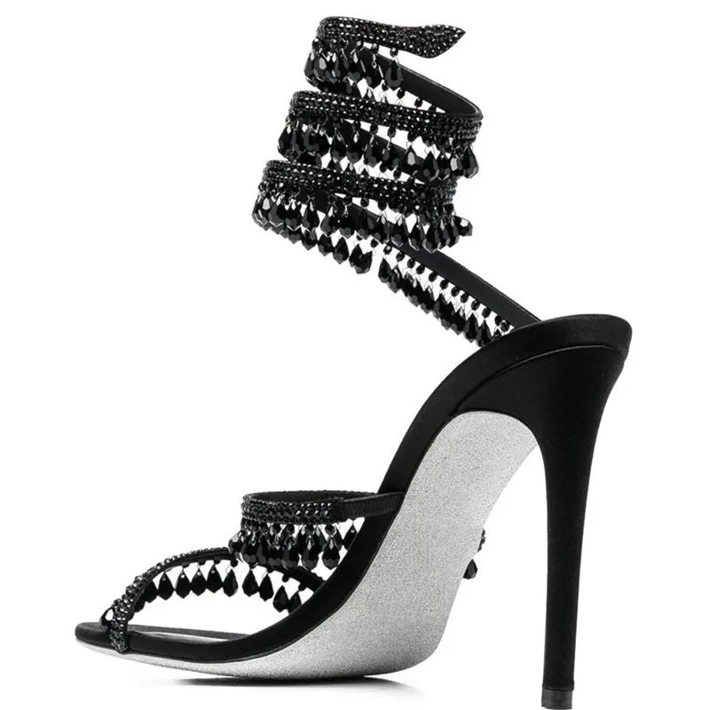 Sexy Crystal Pendant Tassel Women's Sandals - Snake Coiled Stiletto High Heels Gladiator Sandals for Summer, Wedding & Party | Elegant Evening Wear & Special Occasion Shoes