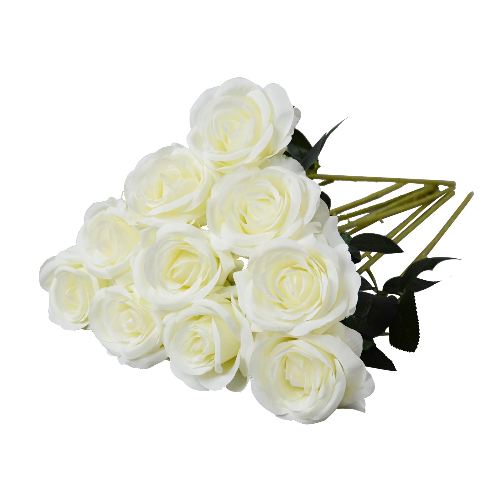 10pcs White Artificial Silk Roses - 50cm Realistic Fake Rose Flowers for Bridal Bouquets, Wedding Centerpieces, Home Decor & Party Arrangements (Perfect for Tables, Vases, and DIY Floral Projects)
