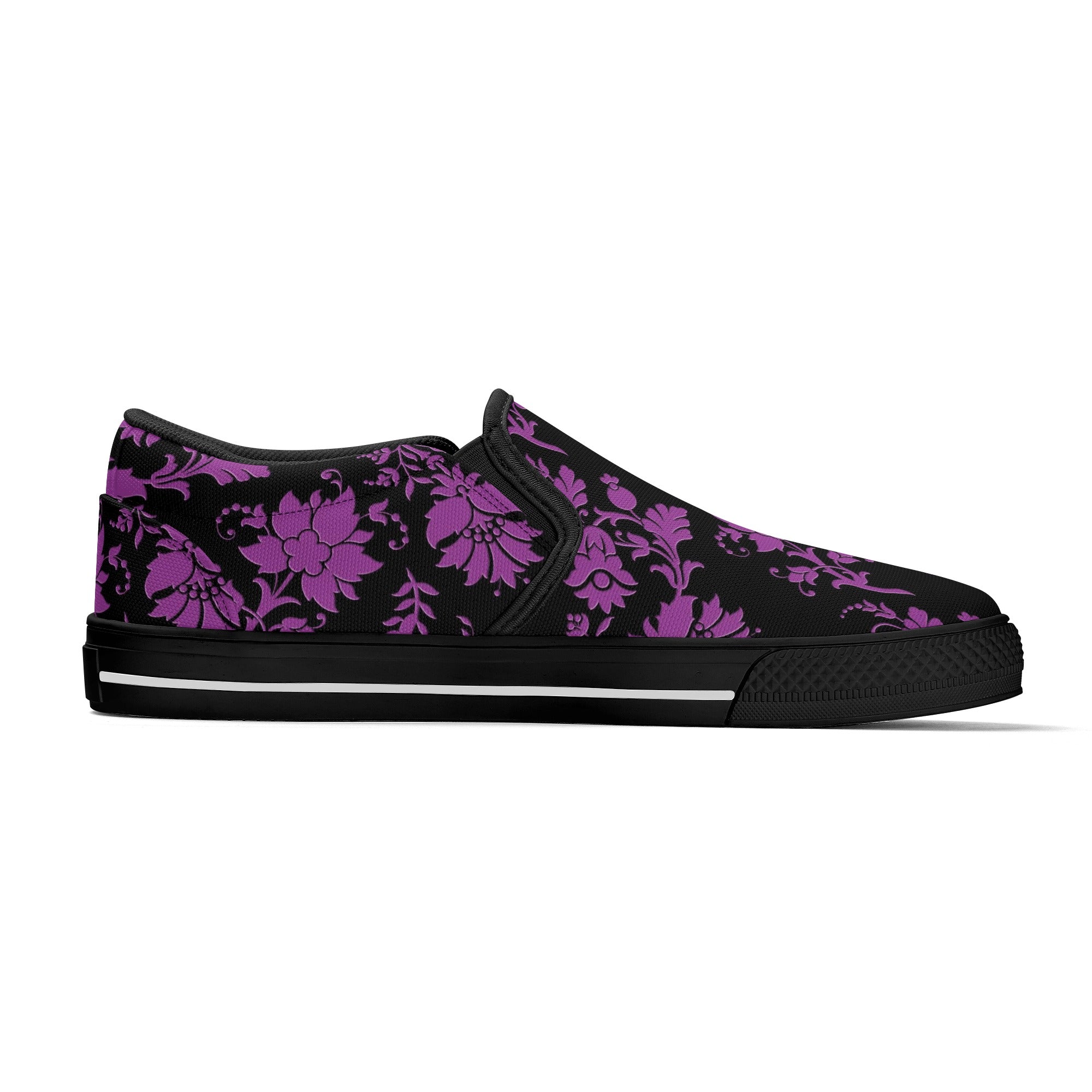 **Women's Purple Floral Slip-On Shoes - Comfortable & Stylish Casual Loafers for Walking, Work & Everyday Wear**