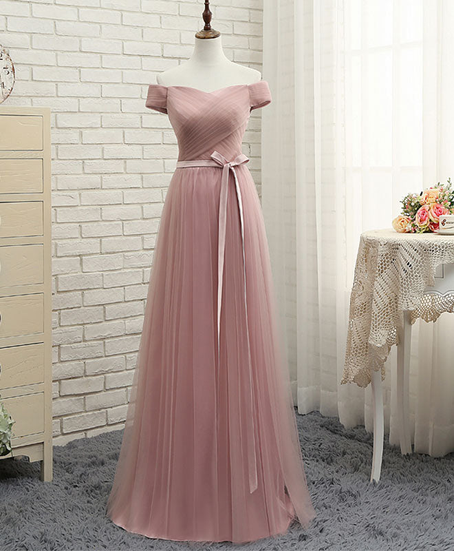 Elegant Pink A-Line Tulle Off-Shoulder Long Prom Dress for Women - Perfect for Evening Gowns, Homecoming, Formal Events & Special Occasions
