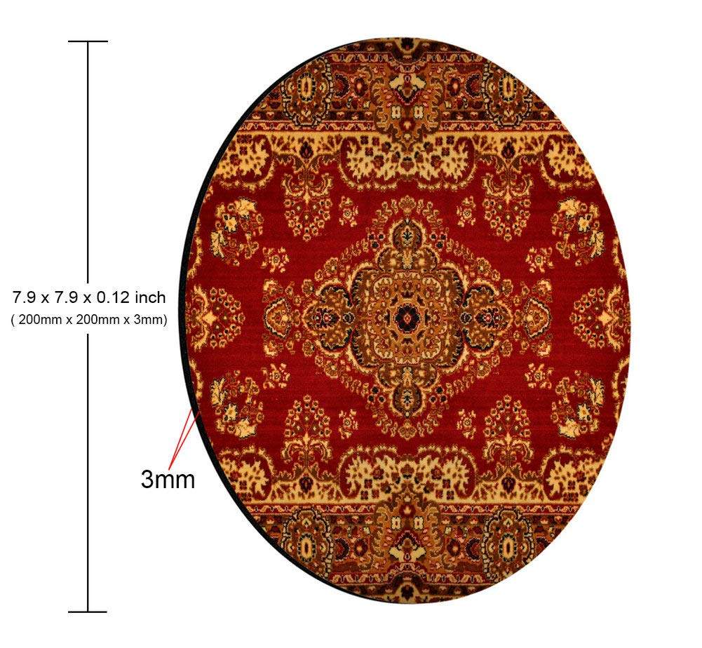 Premium Circular Mouse Pad - Red Persian Carpet Design Non-Slip Desk Mat for Office & Gaming - Ergonomic Round Mousepad for Computers, Laptops, Workstations (Home Office, Gaming Setup, Gift Idea)