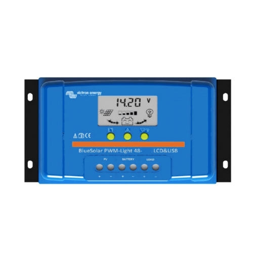 Victron Energy BlueSolar PWM LCD & USB Solar Charge Controller 48V 10A - Perfect for Off-Grid Solar Systems, RVs, and Marine Applications
